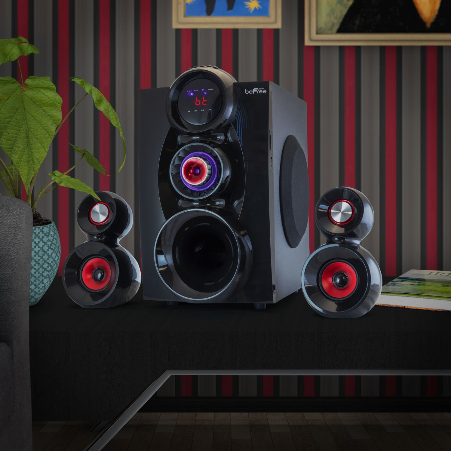 BeFree Sound BFS-600 5.1-Channel Bluetooth Surround Sound Speaker System, 14.25inH x 23.5inW x 29inD, Red, 99592798M - Image 5