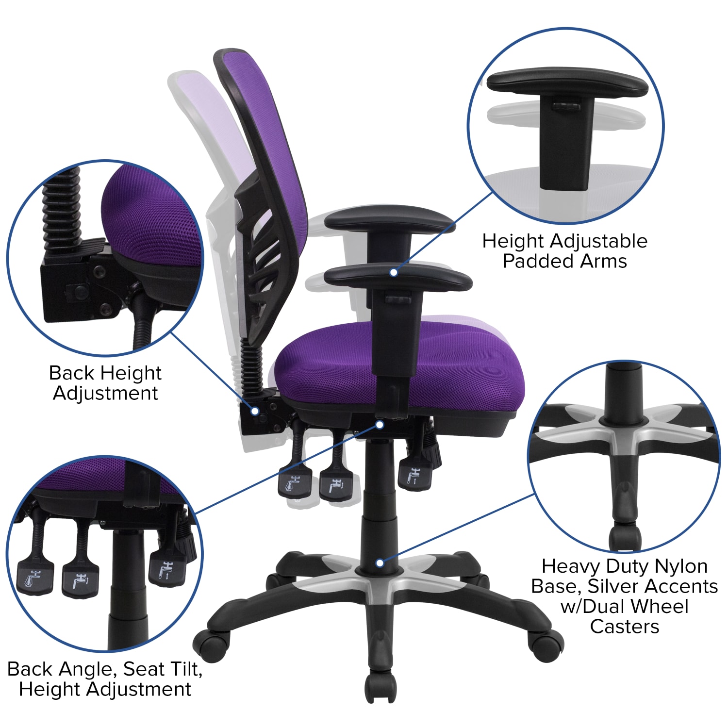 Flash Furniture Ergonomic Mesh Mid-Back Swivel Task Chair, Purple/Black - Image 4