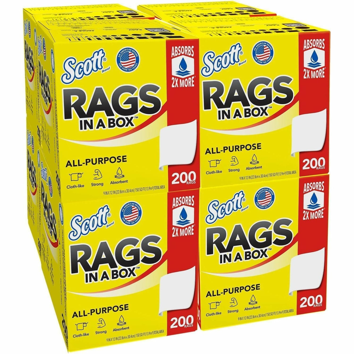 Scott Rags In A Box - 13in Length x 10in Width - Soft, Strong, Lint-free, Absorbent - White - 200/Box - 8 / Carton