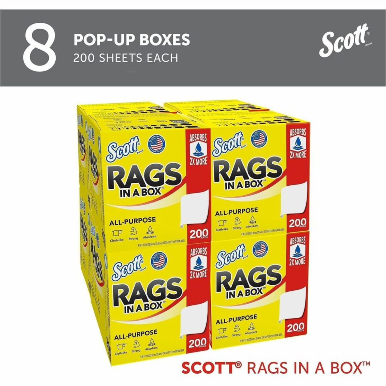 Scott Rags In A Box - 13in Length x 10in Width - Soft, Strong, Lint-free, Absorbent - White - 200Box - 8 / Carton - Image 3