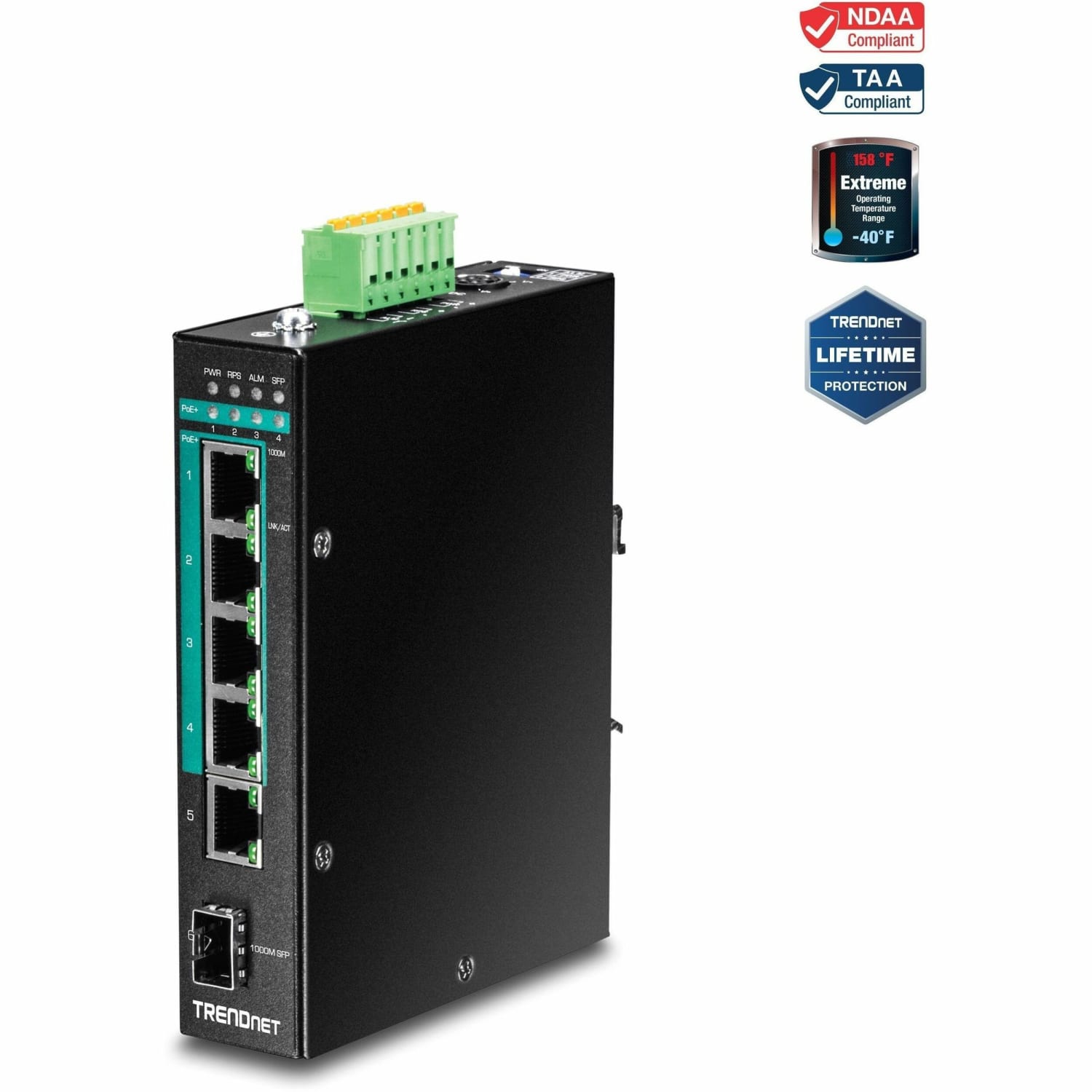TRENDnet 6-Port Hardened Industrial Gigabit Poe+ Layer 2 Managed DIN-Rail Switch, 4x Gigabit PoE+ 802.3at Ports - Image 3