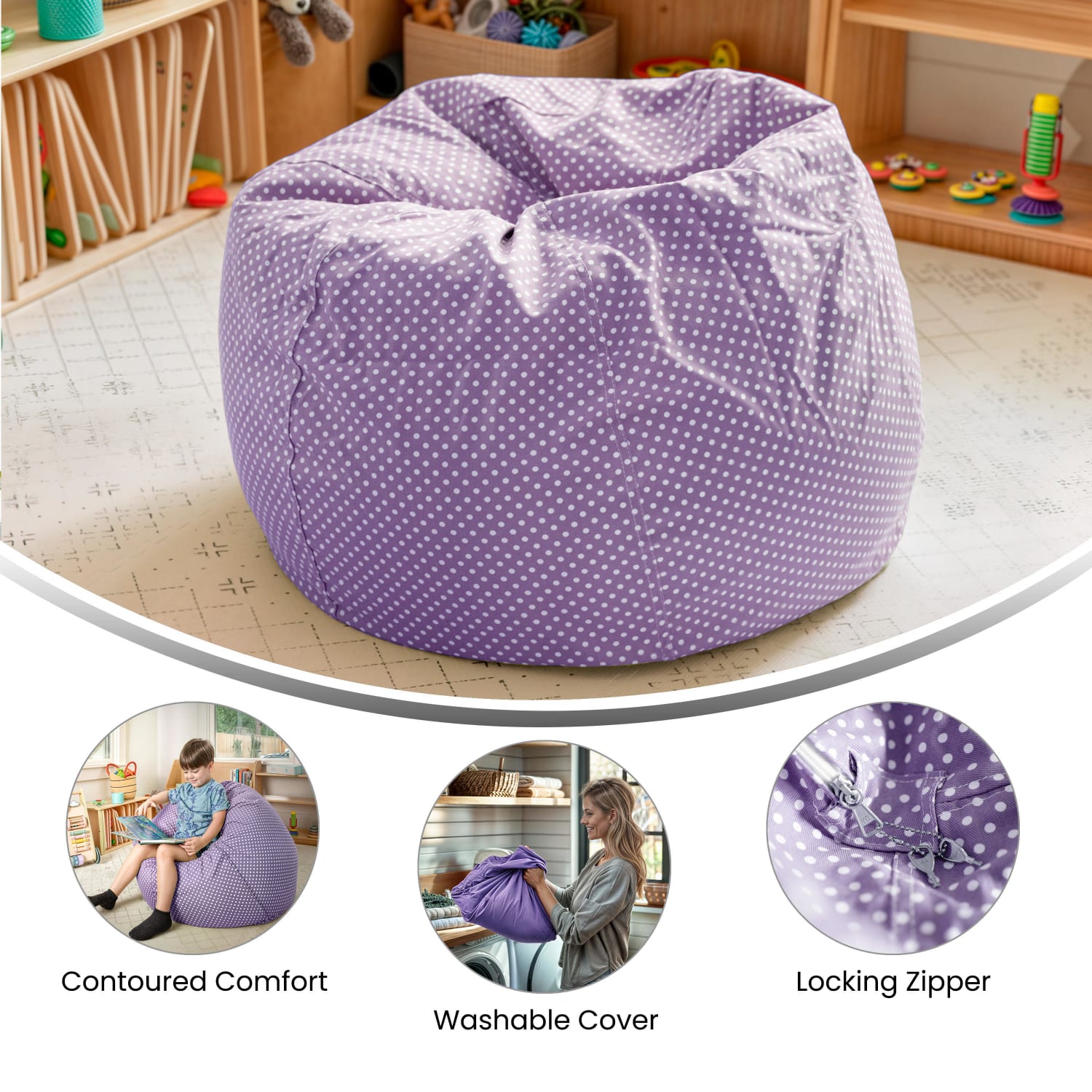 Flash Furniture Small Bean Bag Chair For Kids And Teens Lavender Dot PopularChairscom