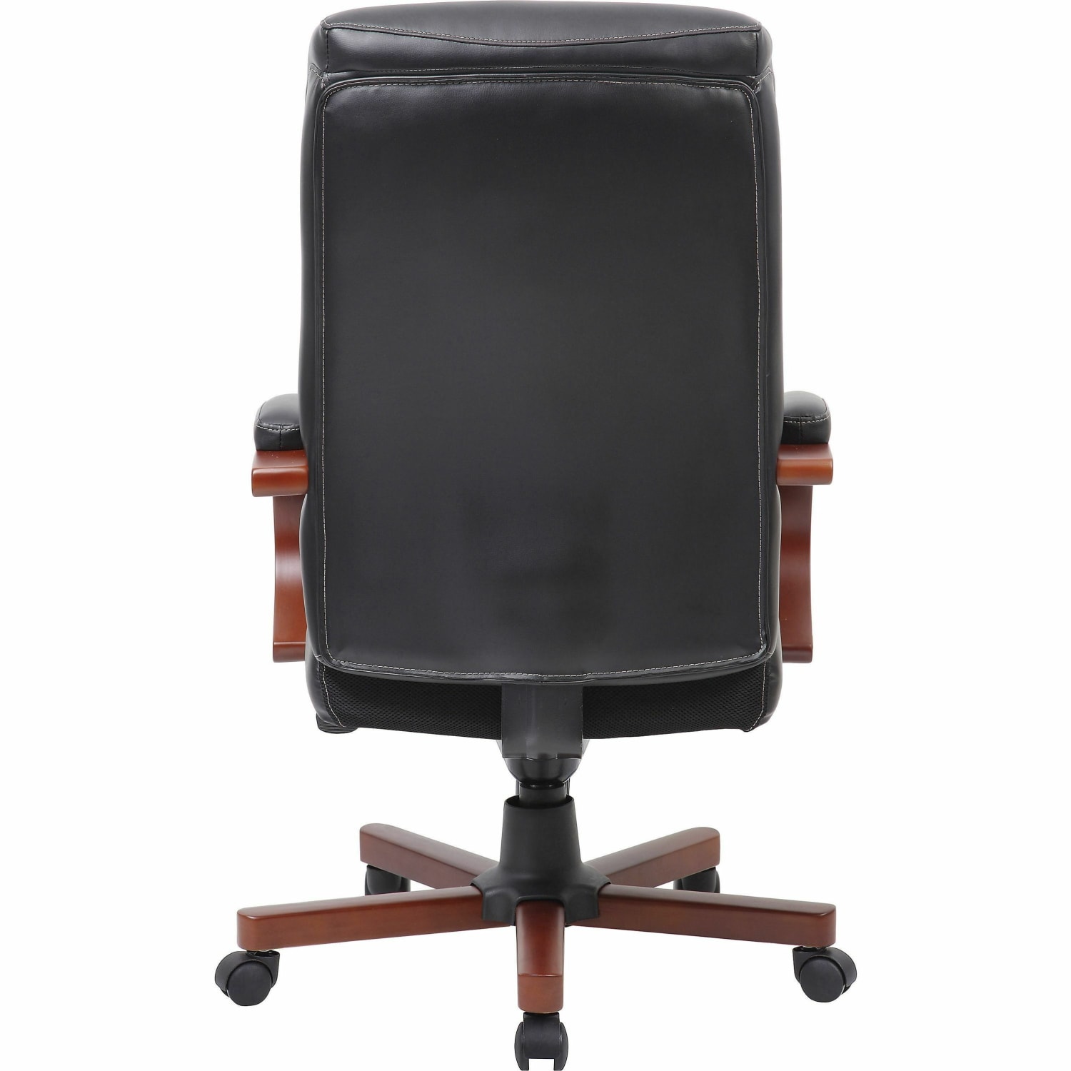 Lorell Executive Ergonomic Bonded Leather/Wood Chair, Black/Mahogany - Image 4