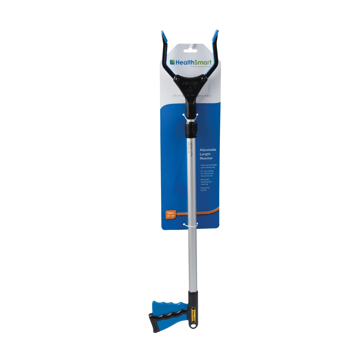 HealthSmart Plastic Adjustable-Length Reacher/Grabber, 30in - 44in, Blue/Silver - Image 5
