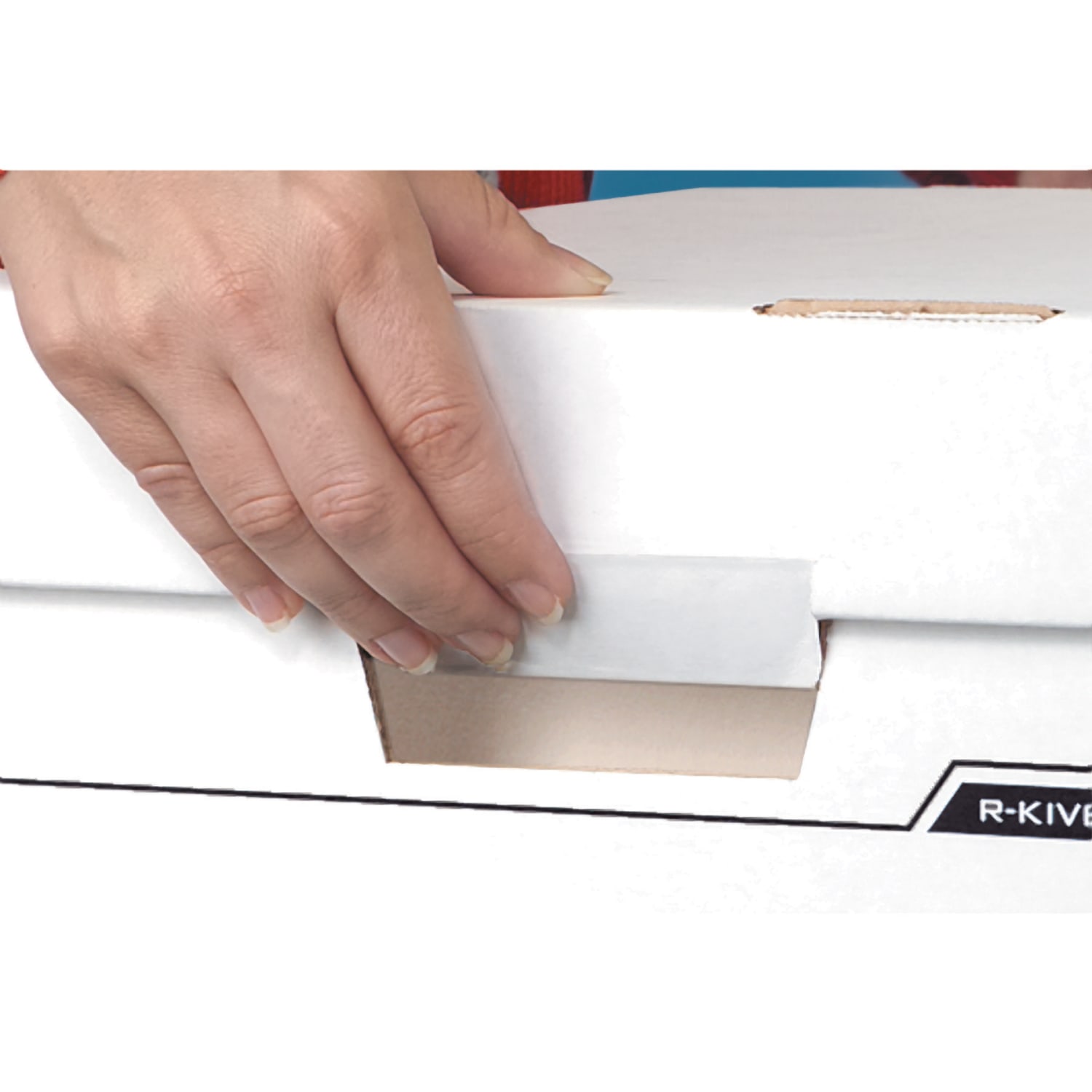 Bankers Box R Kive DividerBox Heavy-Duty FastFold File Storage Boxes With Locking Lift-Off Lids And Built-In Handles, Letter/Legal Size,  10inH x 12W x 15inD, 60% Recycled, White/Blue, Case Of 12 - Image 5