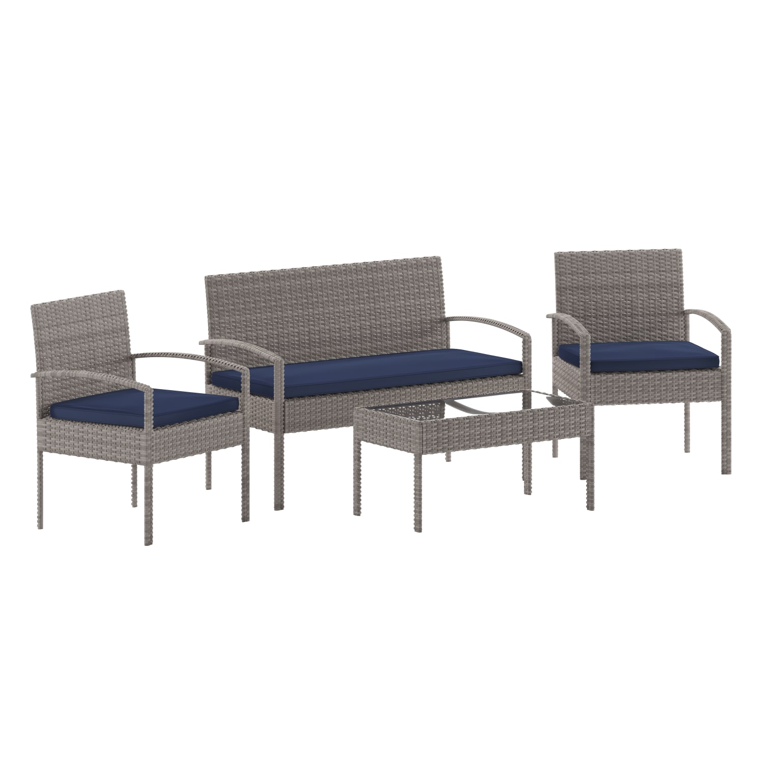 Flash Furniture Aransas Series Steel 4-Piece Patio Set, Navy/Light Gray - Image 3