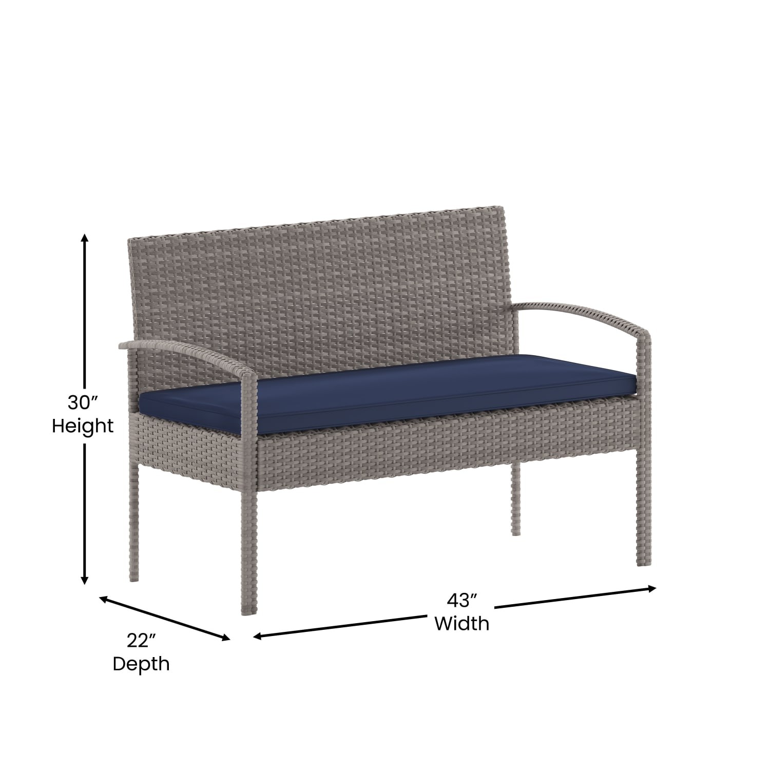 Flash Furniture Aransas Series Steel 4-Piece Patio Set, Navy/Light Gray - Image 6