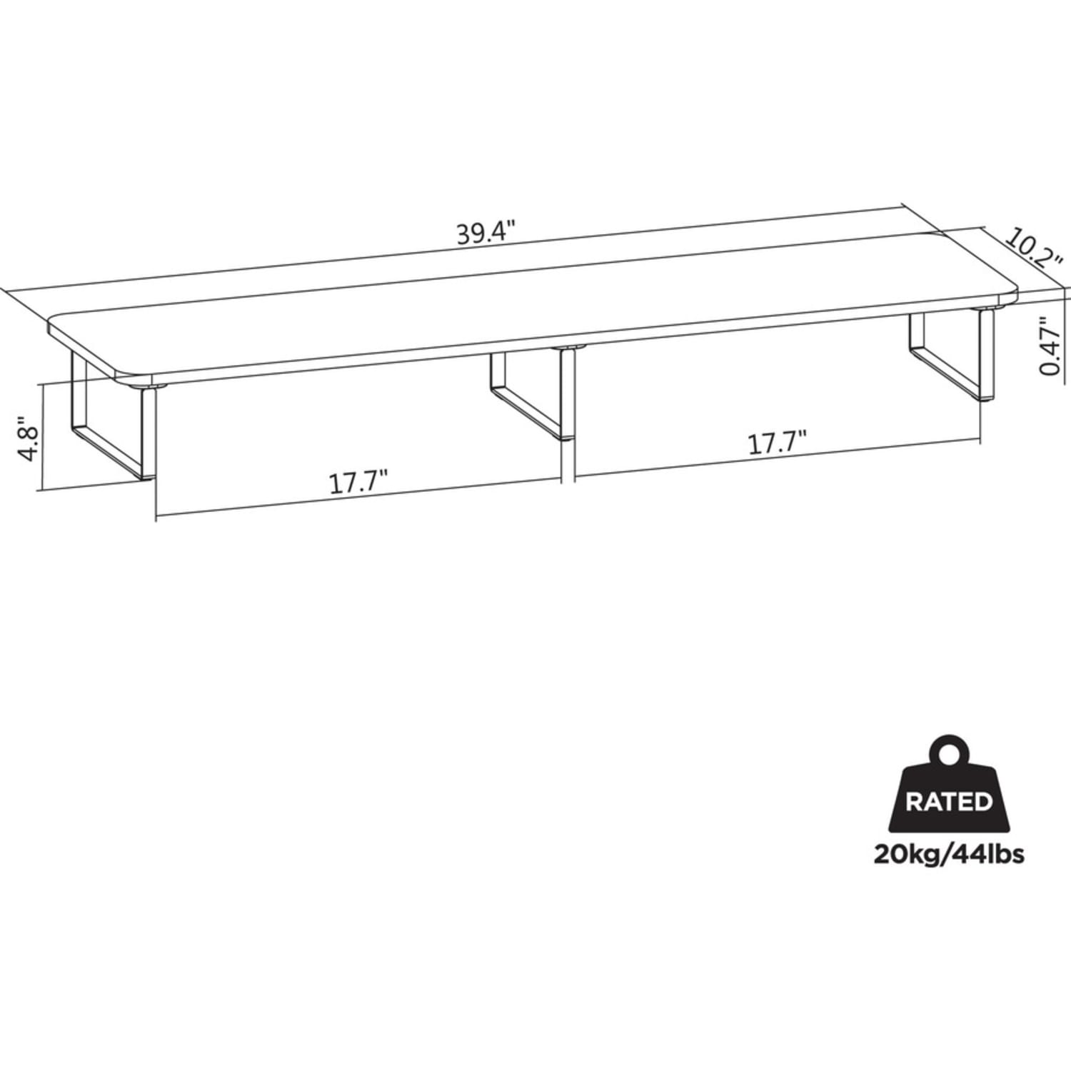 Lorell Quick-Install Monitor Laptop Riser - 4.80in Height x 39.40in Width x 10.20in Depth - Powder Coated - Steel, Particleboard, Silicone - Black - Image 5
