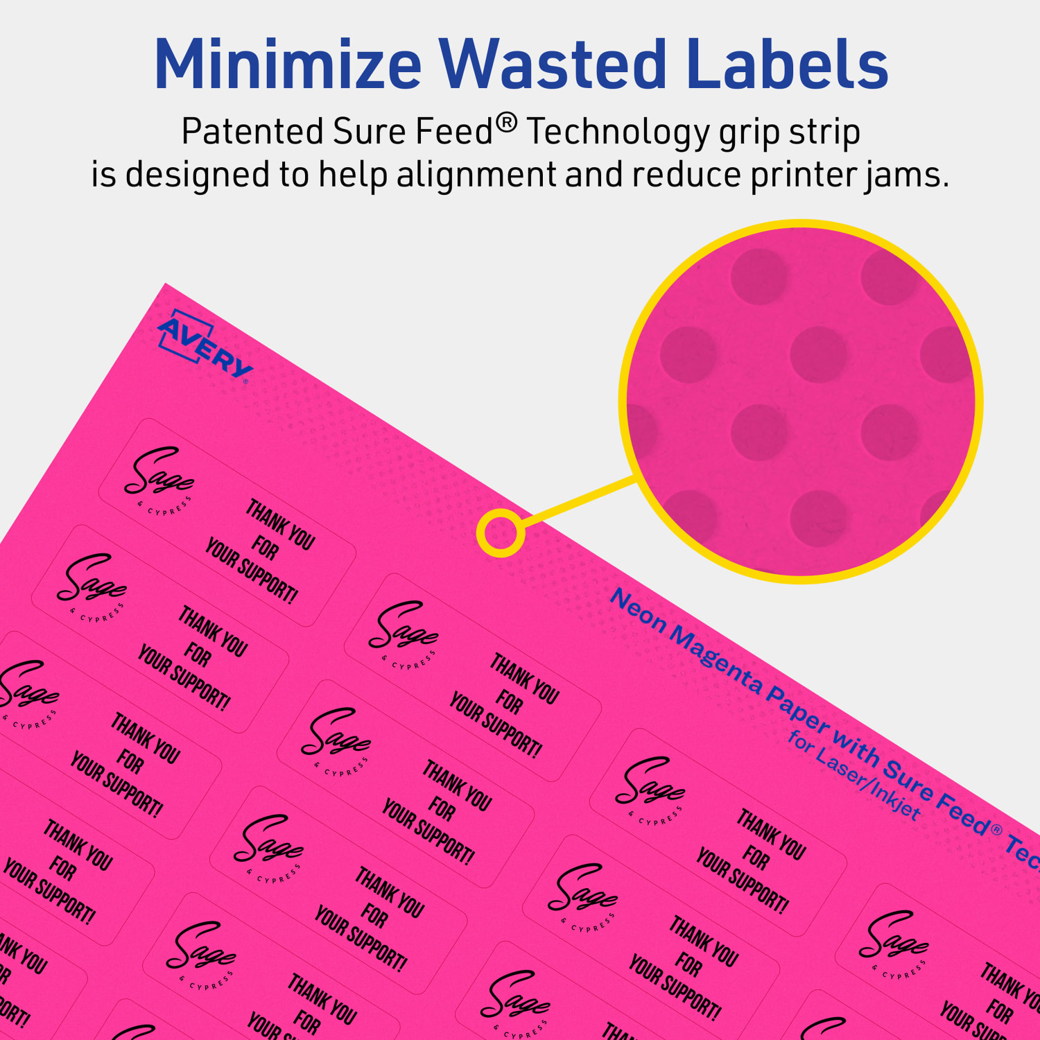 Avery Print-To-The-Edge Labels With Sure Feed Technology And Easy Peel, 94209-NMP10, Rectangle, 2/3in x 1-3/4in, Matte Neon Magenta, Pack of 440 - Image 5