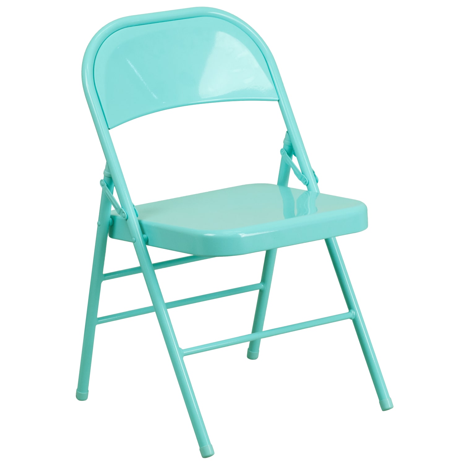 Flash Furniture HERCULES COLORBURST Series TripleBraced DoubleHinged Metal Folding Chairs Tantalizing Teal Pack Of 2 Chairs PopularChairscom Flash Furniture HERCULES COLORBURST Series Triple Braced Double Hinged Metal Folding Chairs Tantalizing Teal Pack Of 2 Chairs PopularChairscom
