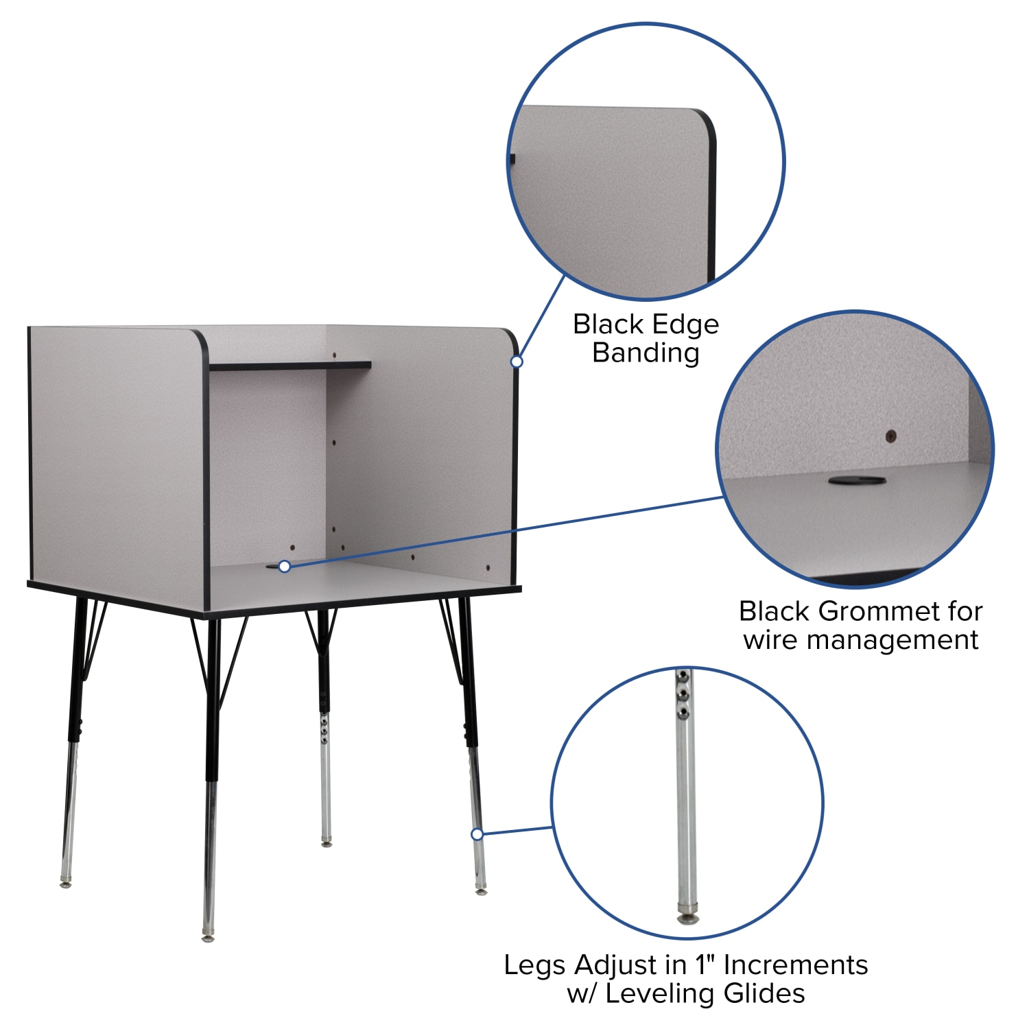 Flash Furniture 36inW Student Desk/Carrel With Top Shelf, Nebula Gray - Image 6