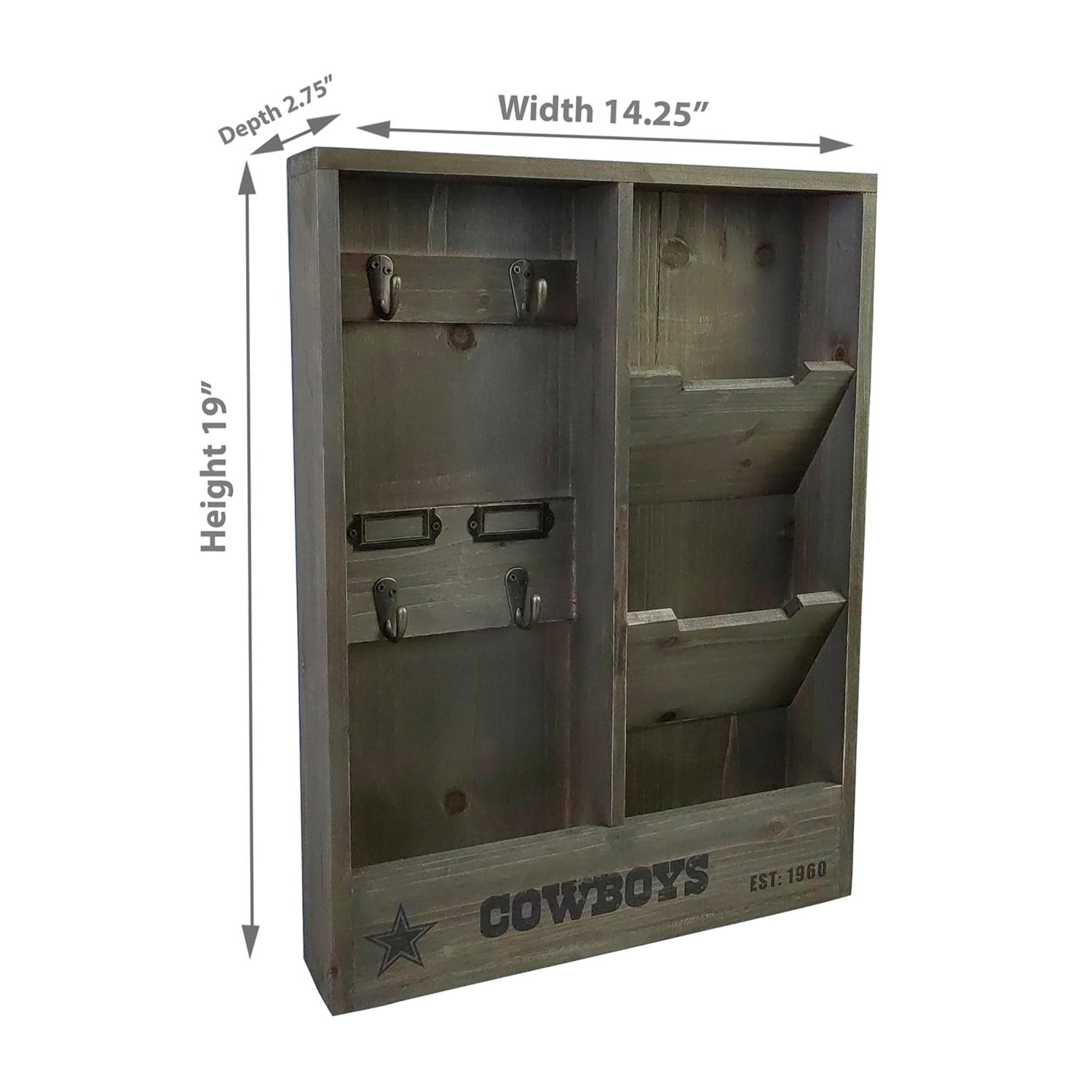 Imperial NFL Wall Mounted Wood Organizer, 19inH x 14-1/4inW x 2-3/4inD, Dallas Cowboys - Image 4