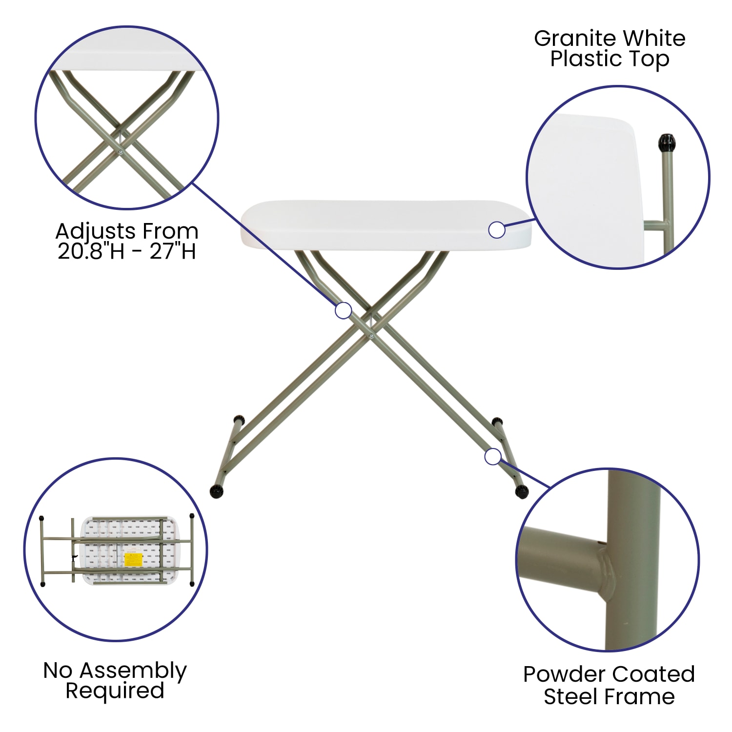 Flash Furniture Indoor/Outdoor Plastic Folding Table, 27inH x 25-1/2inW x 17-3/4inD, Granite White/Gray - Image 5
