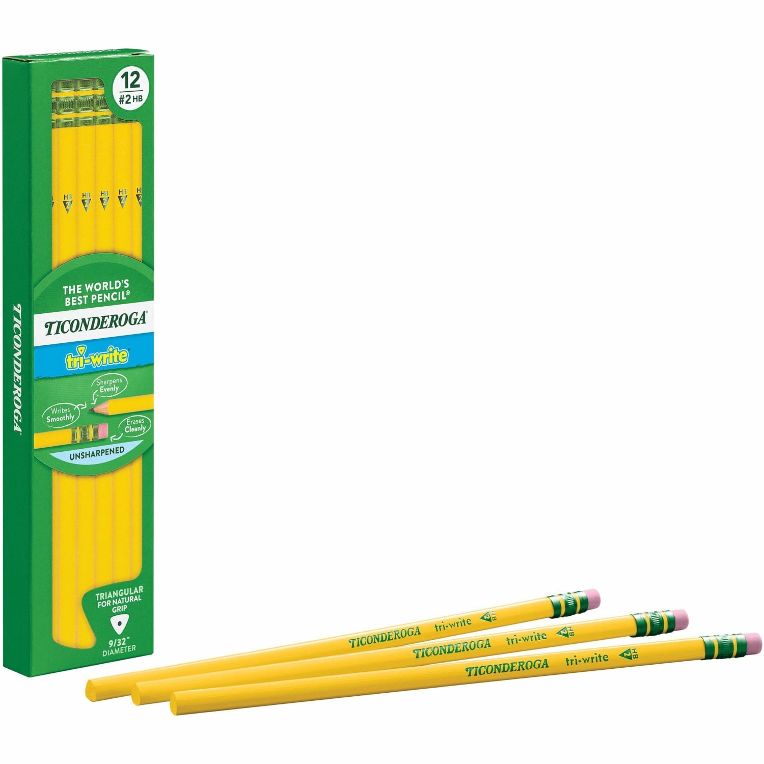 Ticonderoga Tri-Write Pencils, With Erasers, #2 Lead, Yellow, Pack Of 12 - Image 3