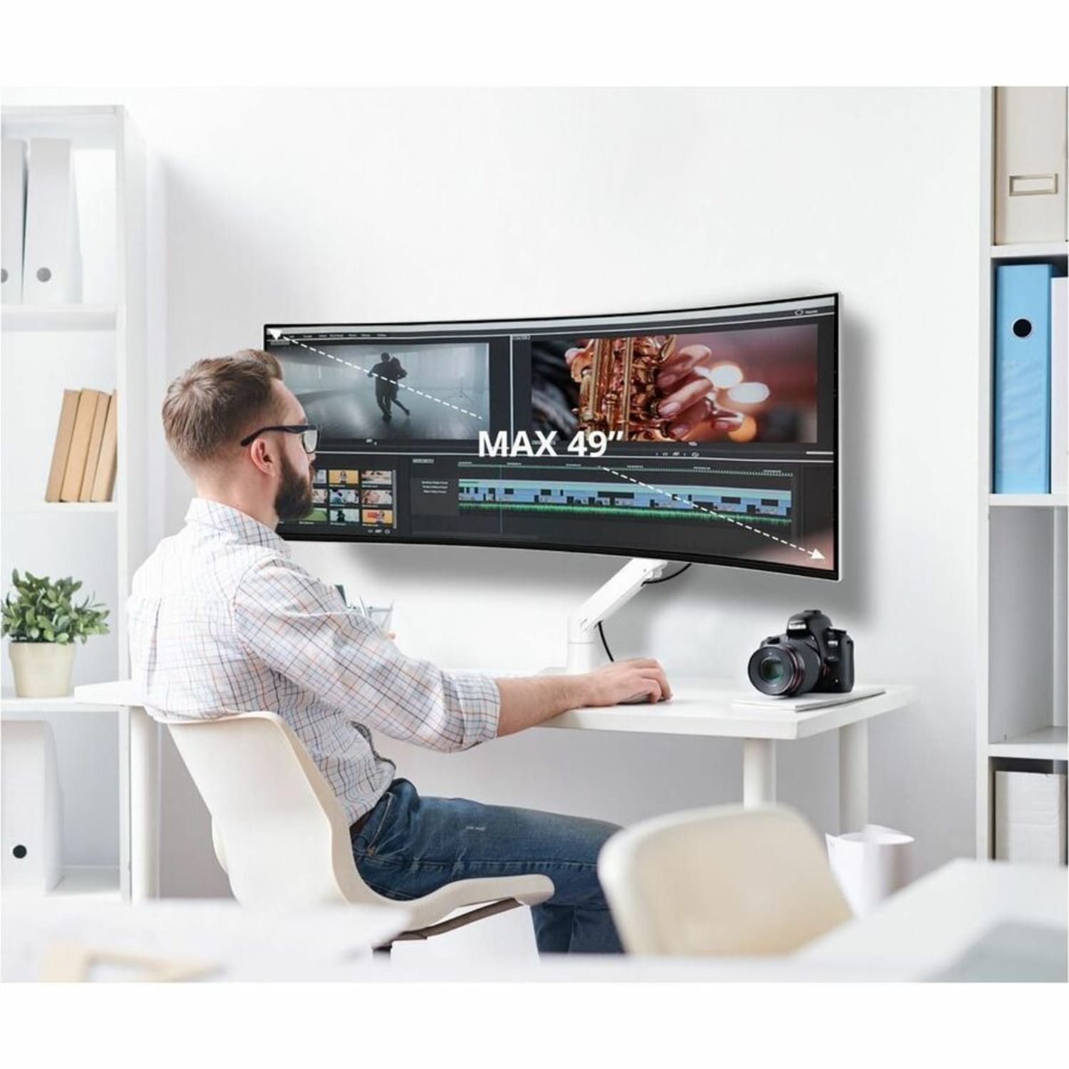 SIIG Single Heavy Duty 34in- 49in Monitor Arm with Easy Top Mounting - Weight Between 22 to 44 lbs - Heavy Duty Single Monitor Arm Desk Mount - Fits 34in-49in Monitor - Top Mount C-Clamp/Grommet - Monitor Weight Between 22 to 44 lbs - Image 4
