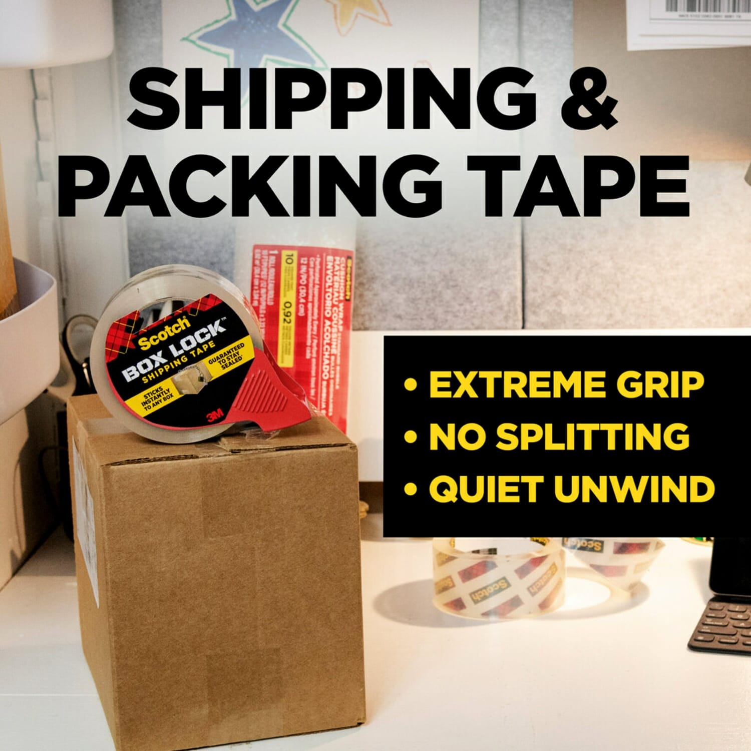Scotch Box Lock Packing Tape, 1.88in x 54.6 yd, 2 Tape Rolls with Dispensers, Extreme Grip Box Packaging Tape for Shipping and Mailing - Image 3