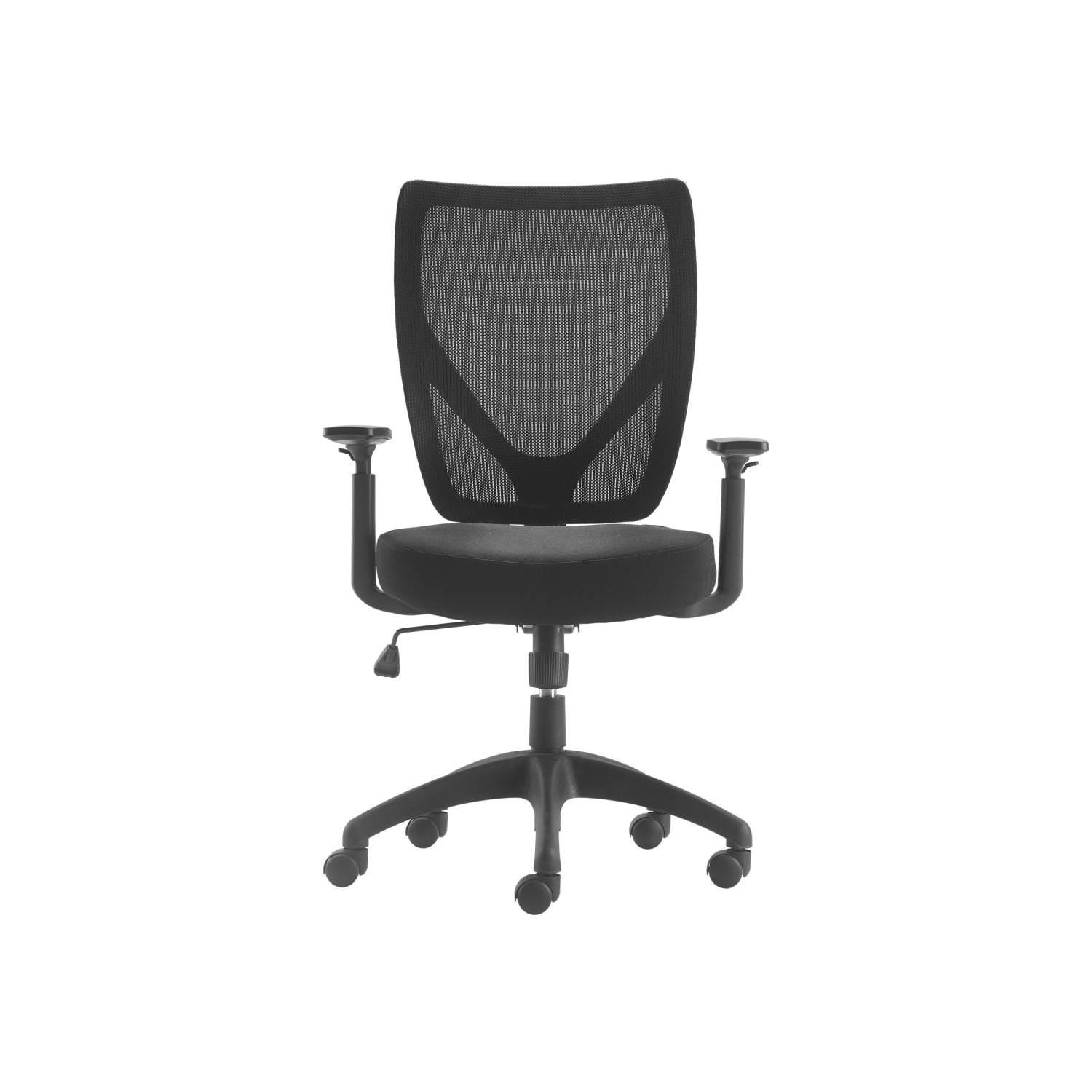 Serta Works  Chair  task  ergonomic  mid back  armrests  T shaped  tilt  swivel  polyester blend fabric mesh  black PopularChairscom