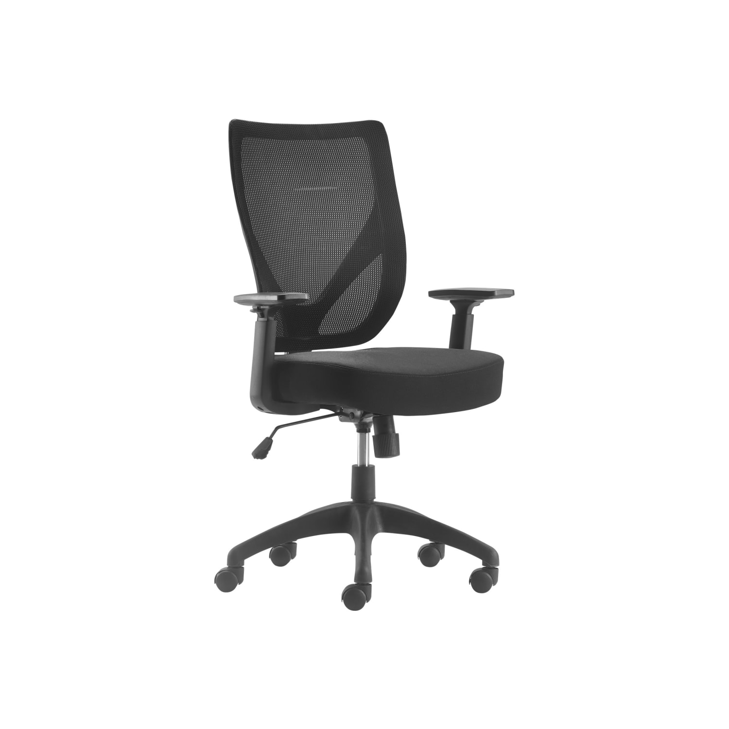 Serta Works  Chair  task  ergonomic  mid back  armrests  T shaped  tilt  swivel  polyester blend fabric mesh  black PopularChairscom