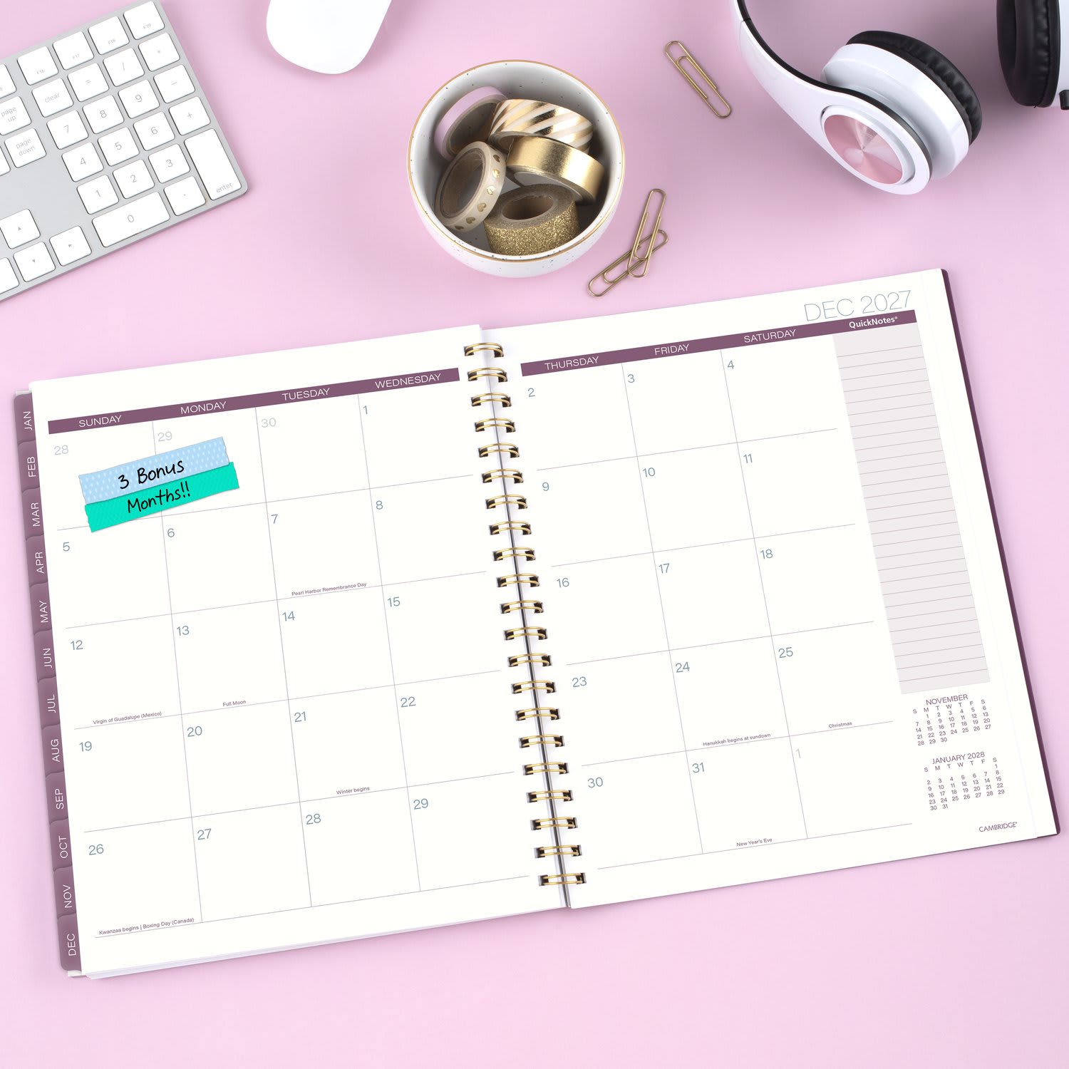 Mead Cambridge Blush Blossom 2027 Weekly Monthly Planner, Large, 8 1/2in x 11in - Image 4