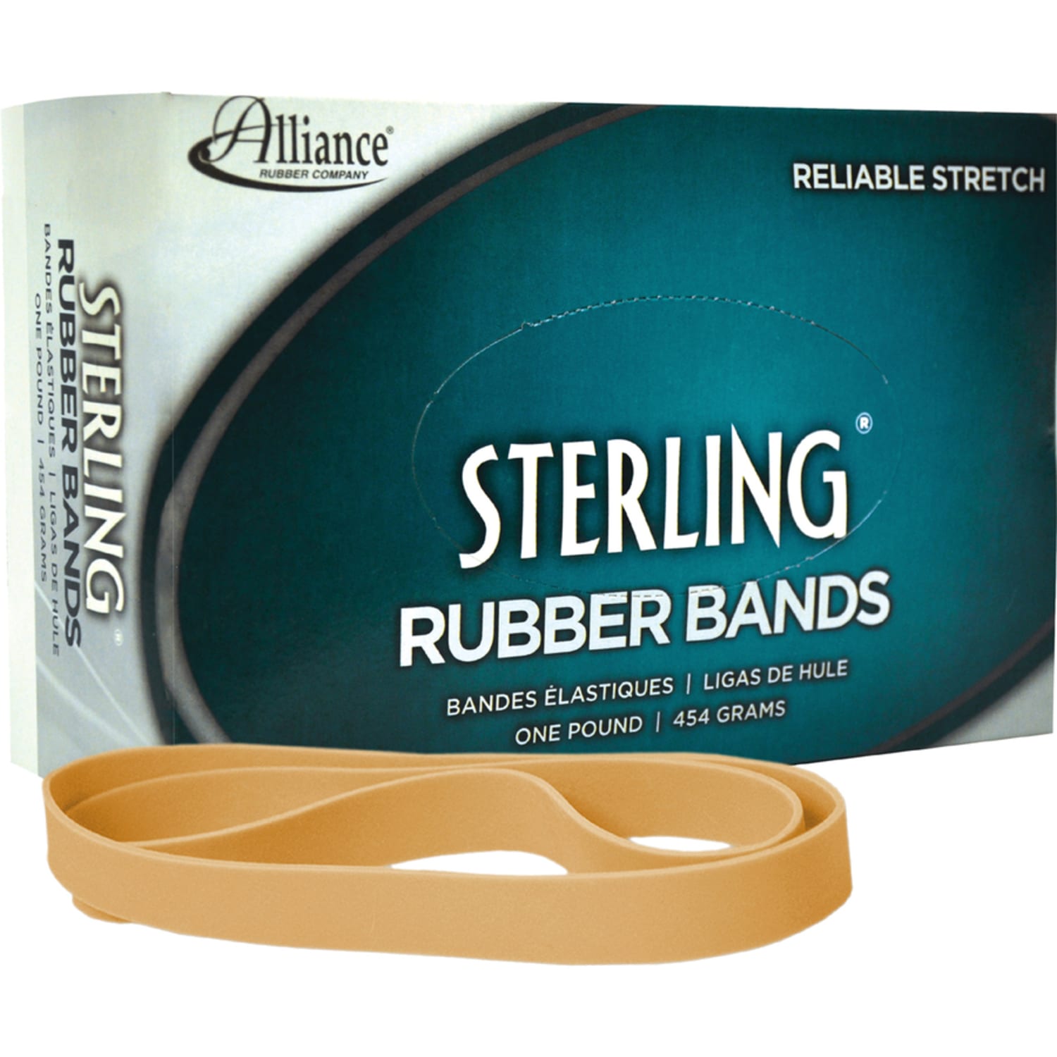 Alliance Rubber 25055 Sterling Rubber Bands, Size #105, 5in x 5/8in, Natural Crepe, Approximately 70 Bands