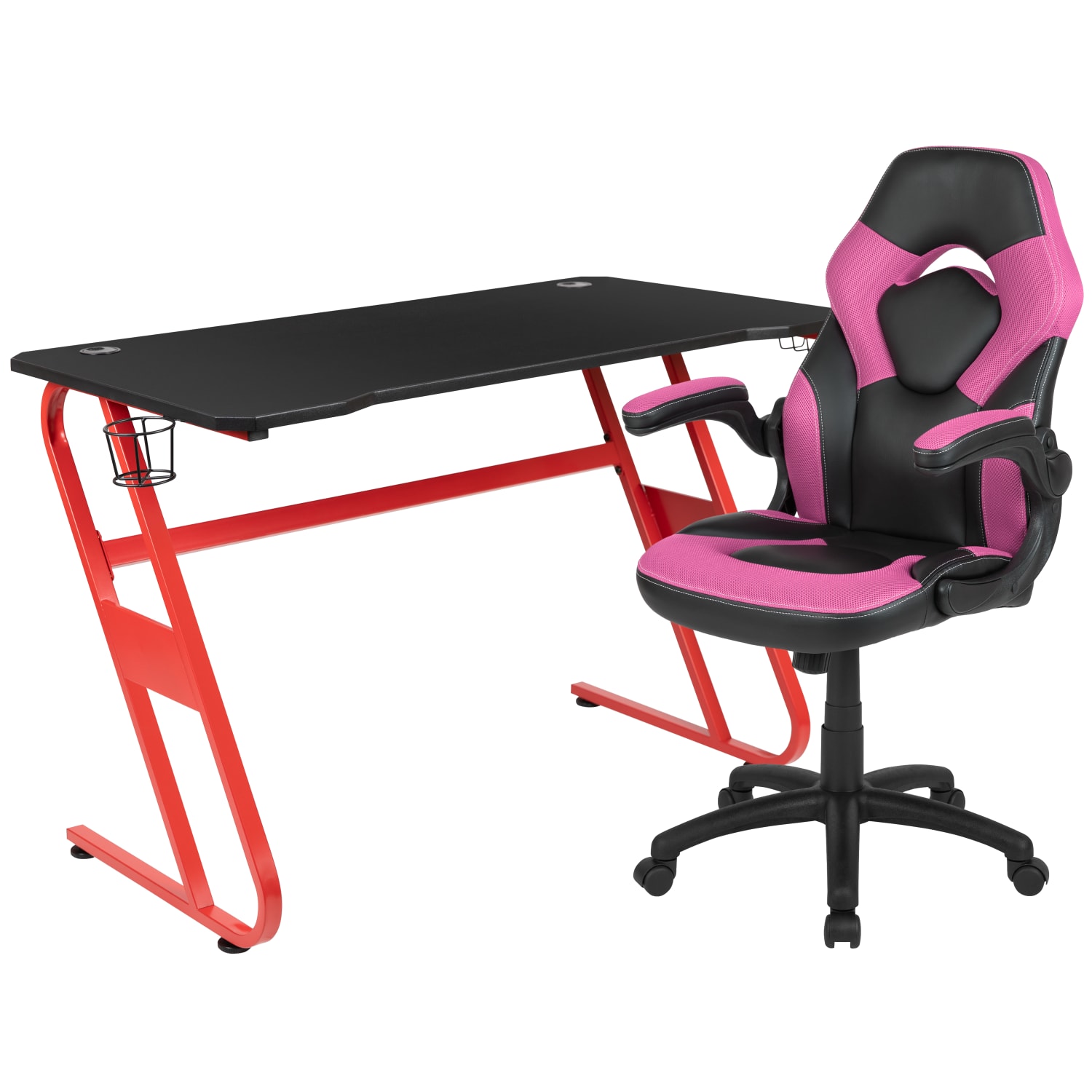 Flash Furniture Gaming Desk And Racing Chair Set With Cup Holder And Headphone Hook, Pink - Image 3