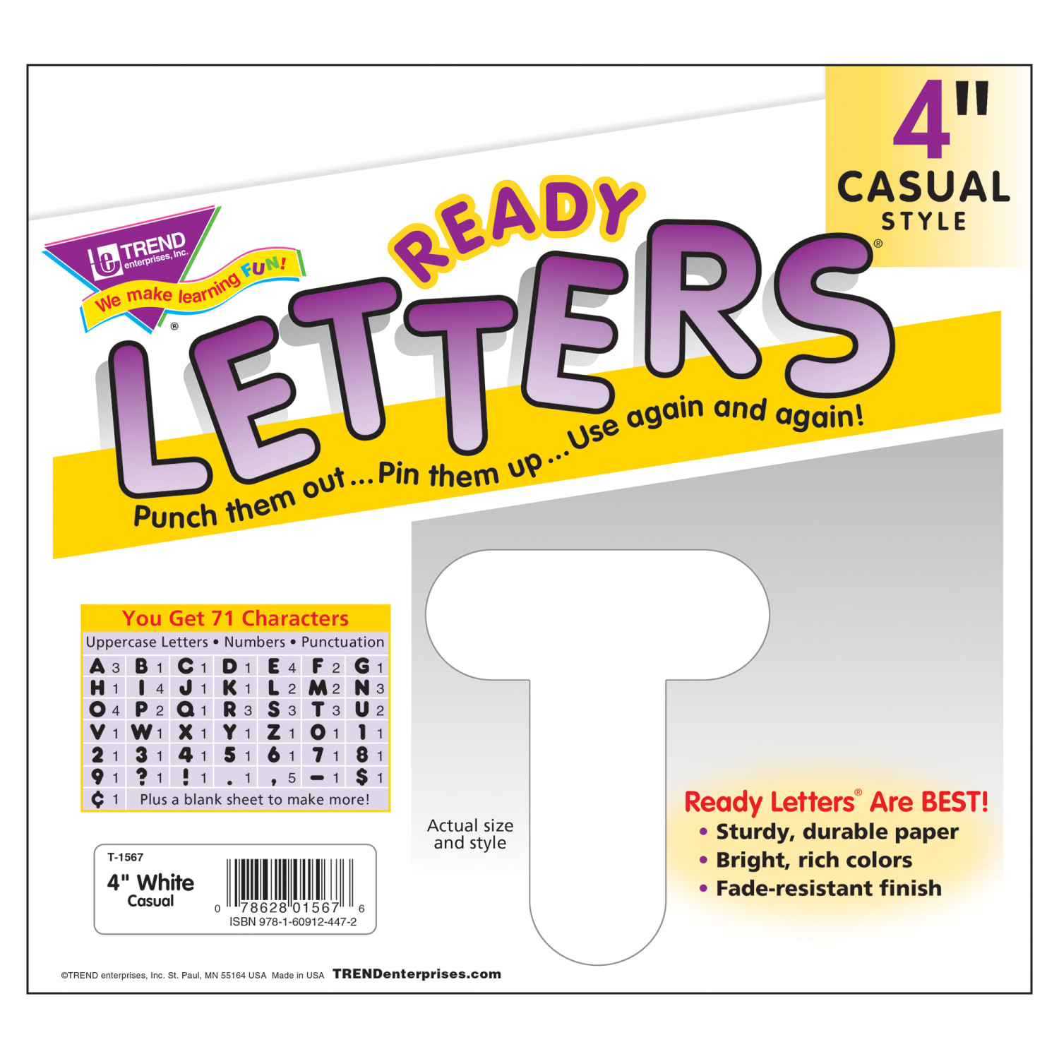 TREND Ready Letters, 4in, Casual Uppercase, White, Set Of 6 Packs - Image 4