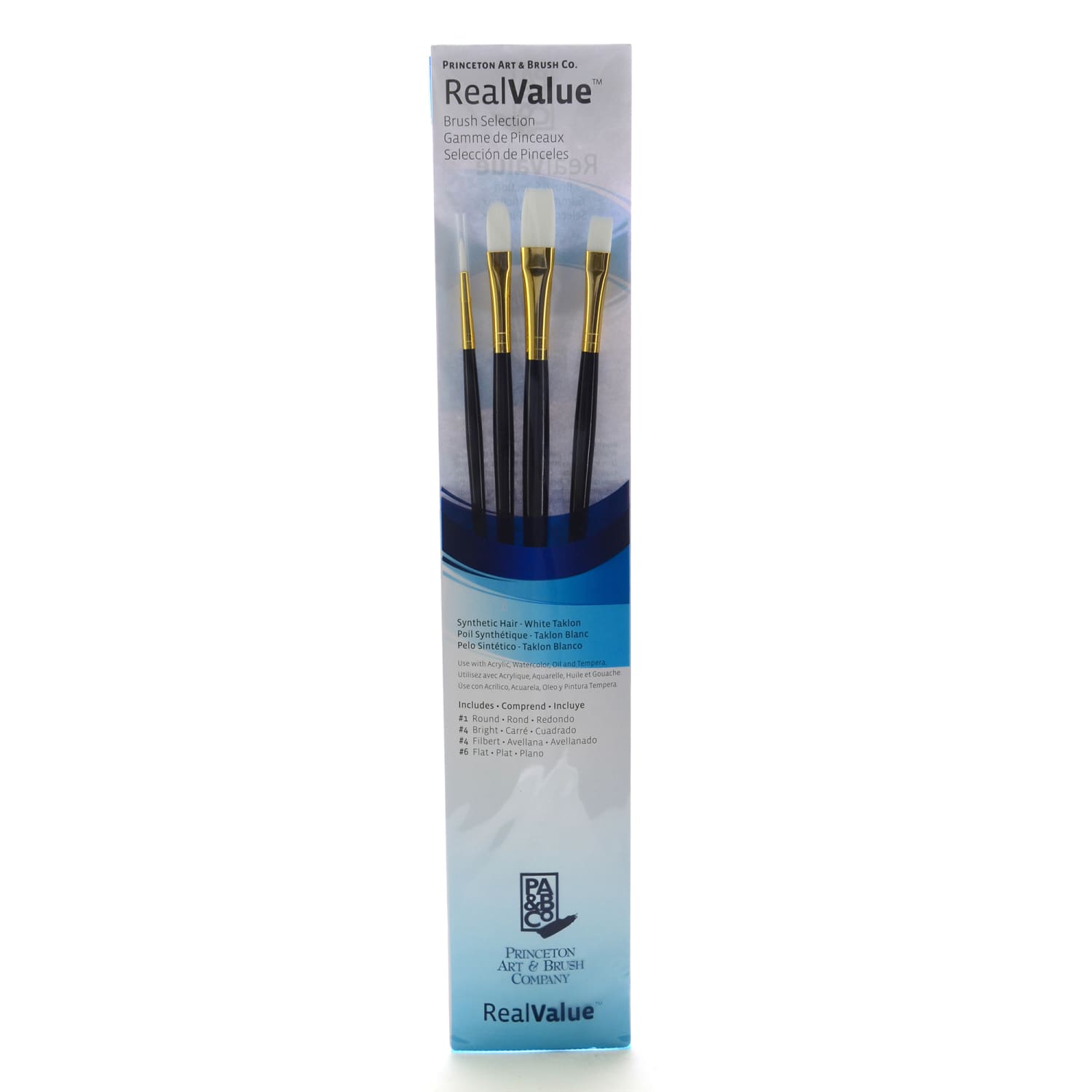 Princeton Real Value Series 9130 Brush Set, Assorted Sizes, Synthetic, Blue, Set Of 4