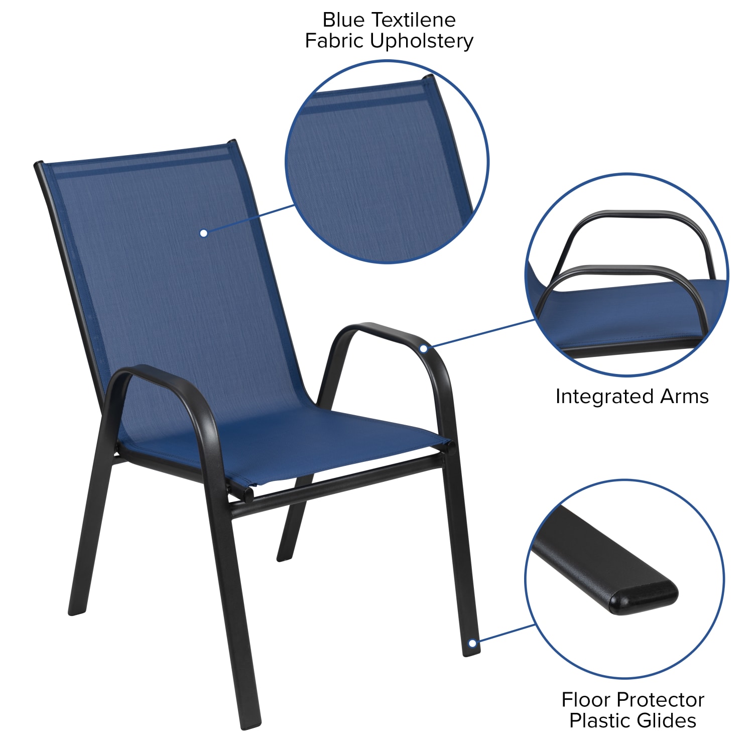 Flash Furniture Brazos Series Outdoor Stack Chairs, Navy/Black, Pack Of 4 Chairs - Image 6