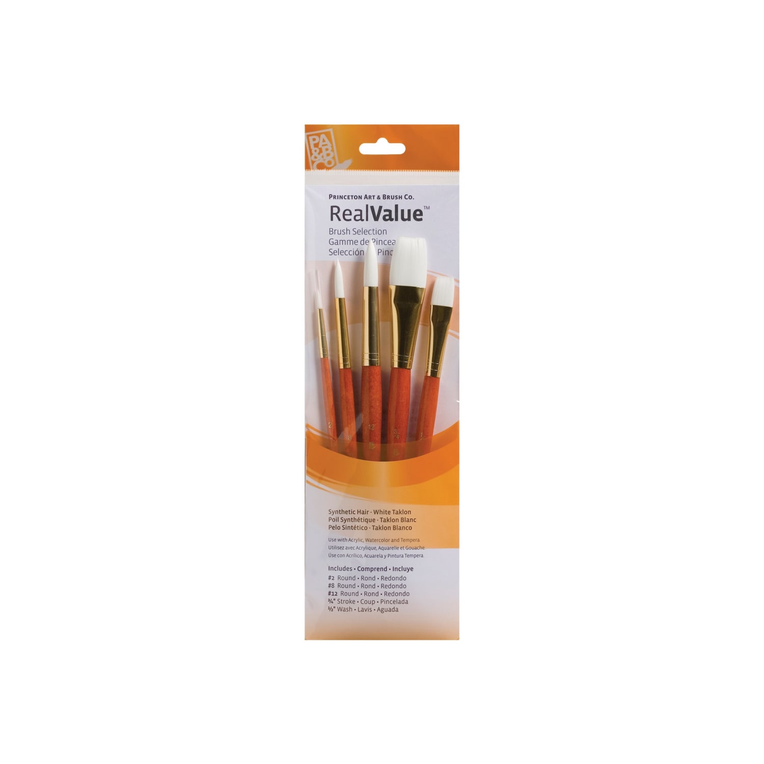 Princeton Real Value Series 9152 Brush Set, Assorted Sizes, Synthetic, Orange, Set Of 5 - Image 3