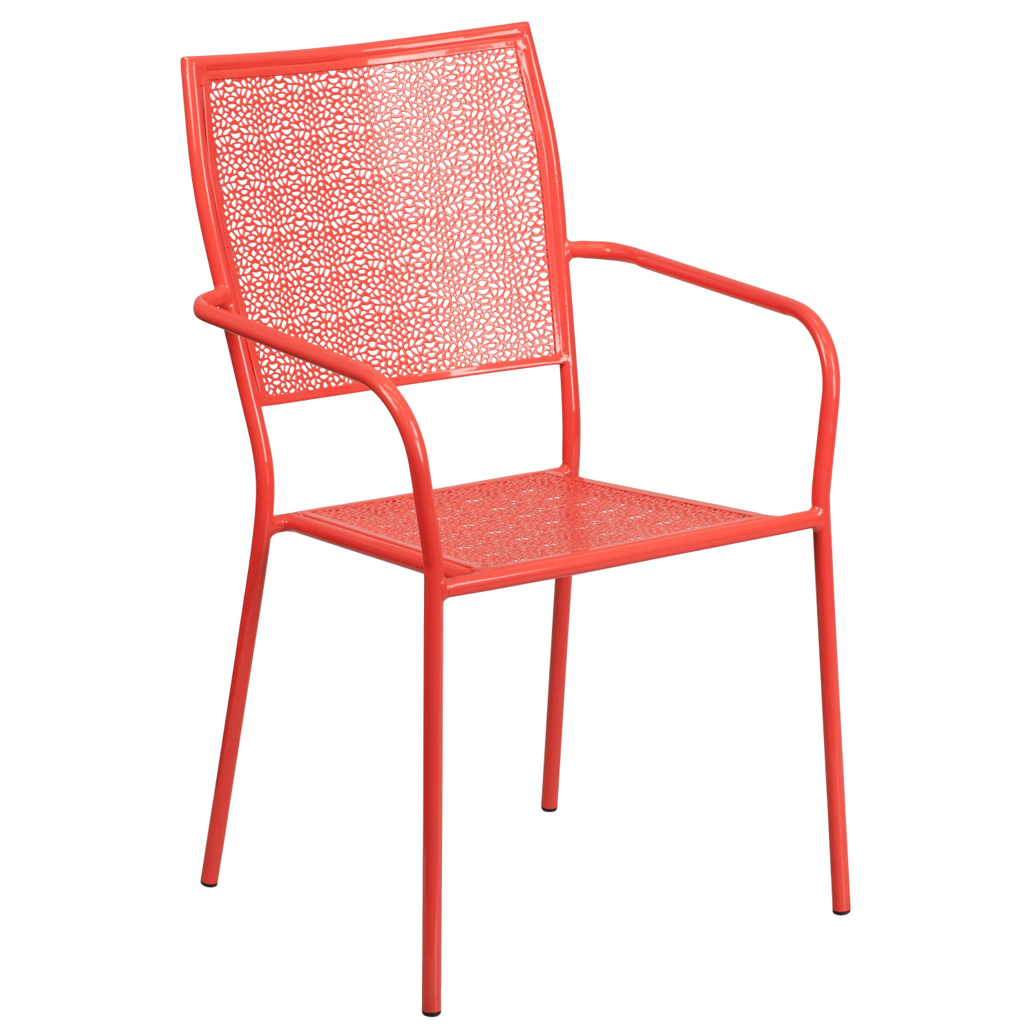 Flash Furniture Oia Indoor/Outdoor Steel Patio Armchair with Square Back, Coral - Image 3