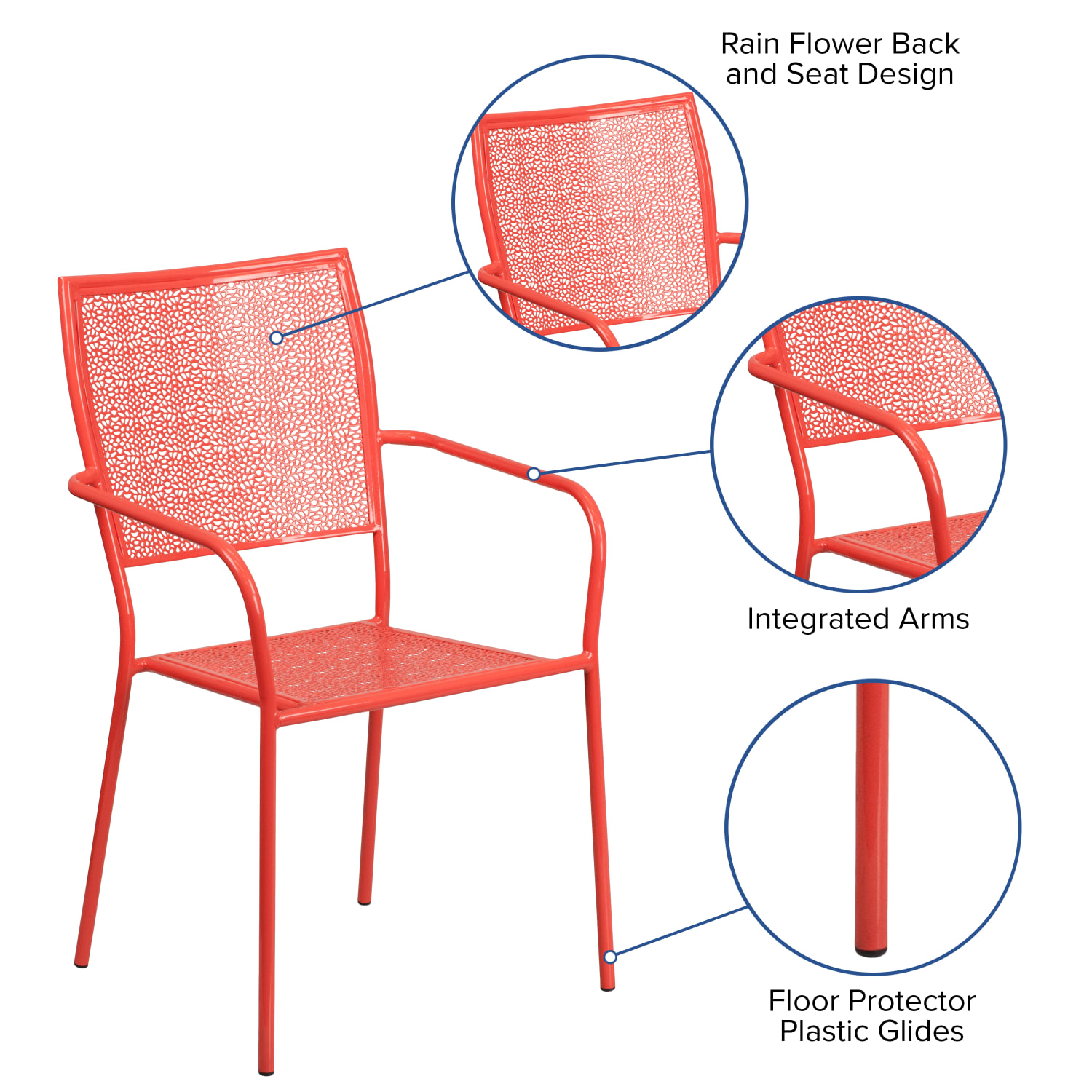 Flash Furniture Oia Indoor/Outdoor Steel Patio Armchair with Square Back, Coral - Image 6