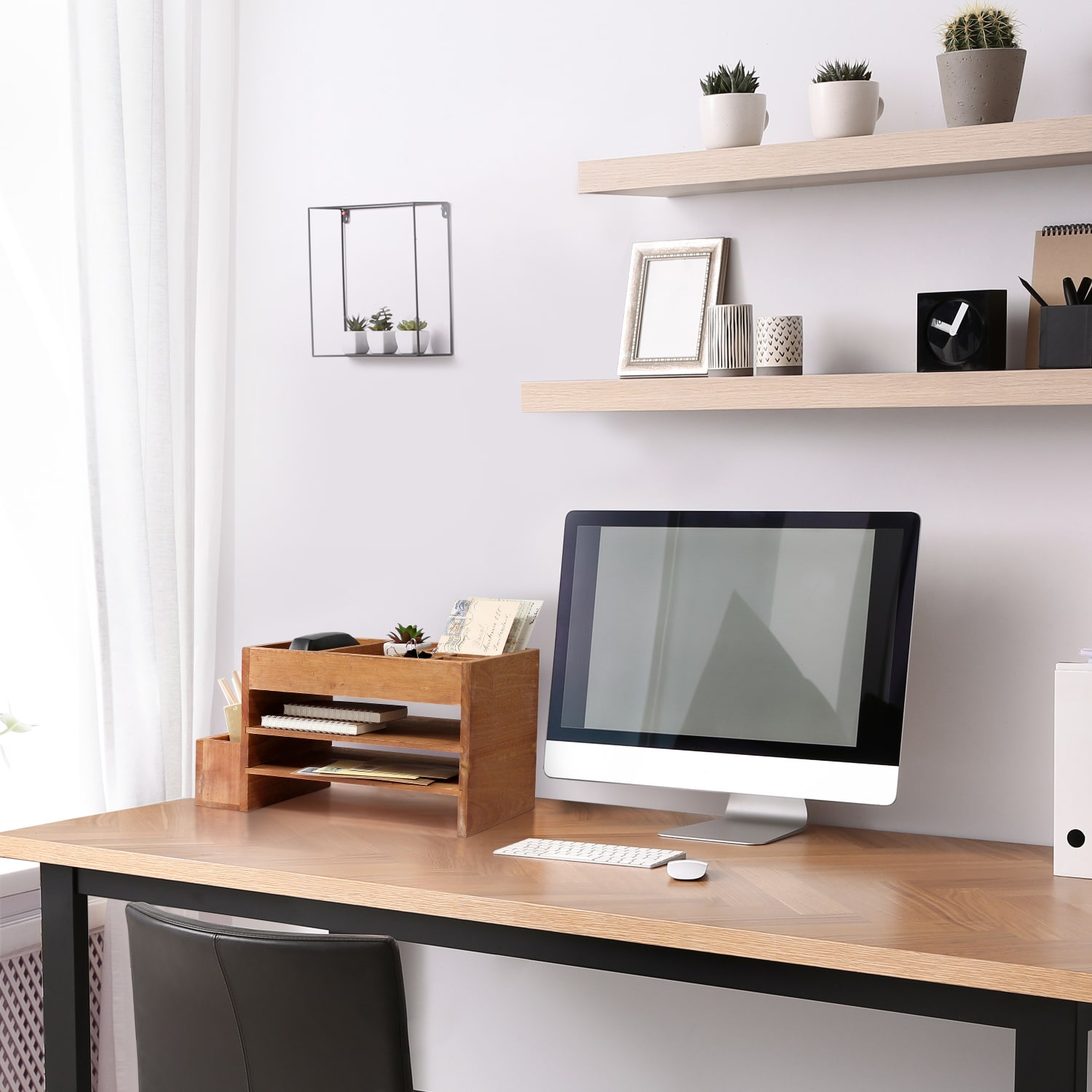 Elegant Designs Home Office Tiered Desk Organizer With Storage Cubbies And Letter Tray, 8-1/2inH x 15-1/2inW x 9inD, Natural Wood - Image 6