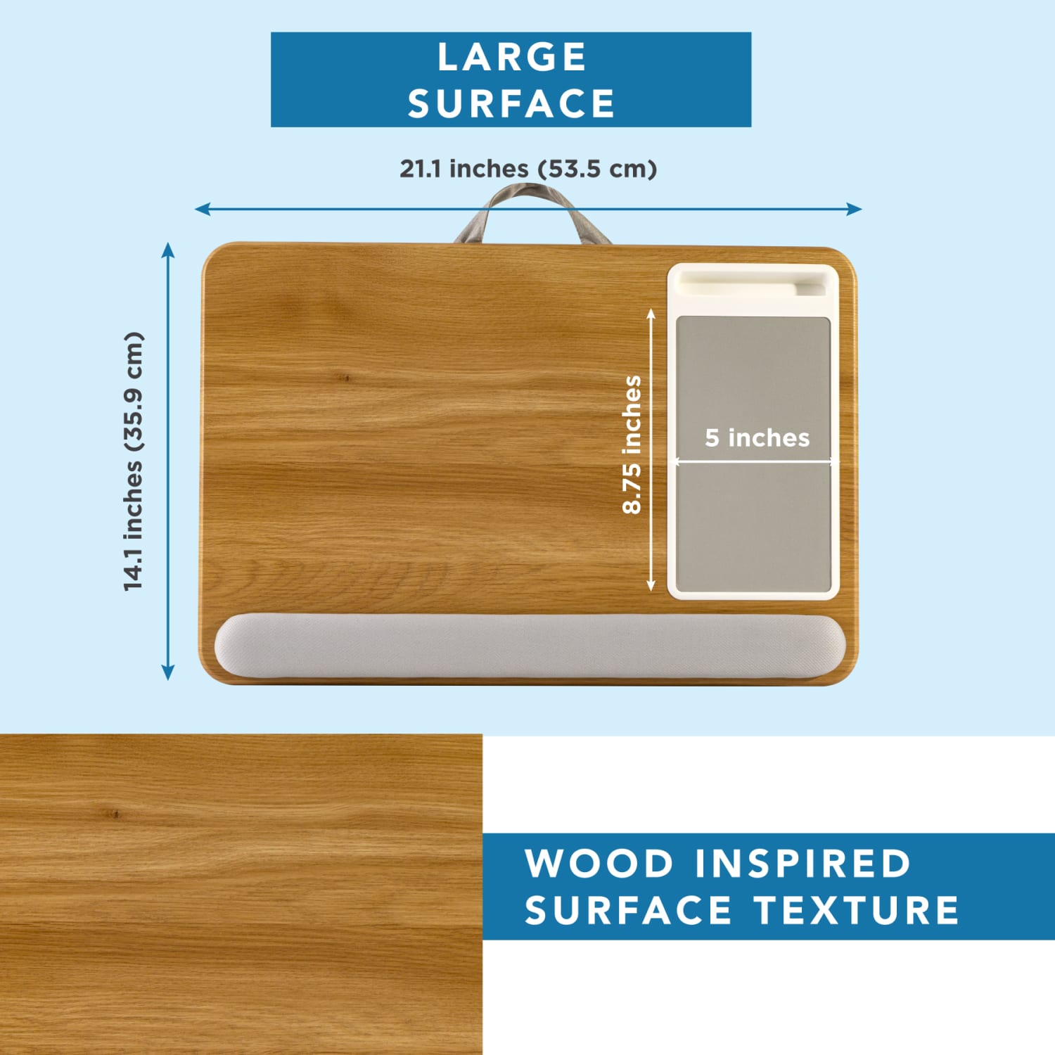 LapGear Home Office Pro Lap Desk, 2-5/8inH x 21-1/8inW x 2-5/8inD, Oak Woodgrain - Image 6