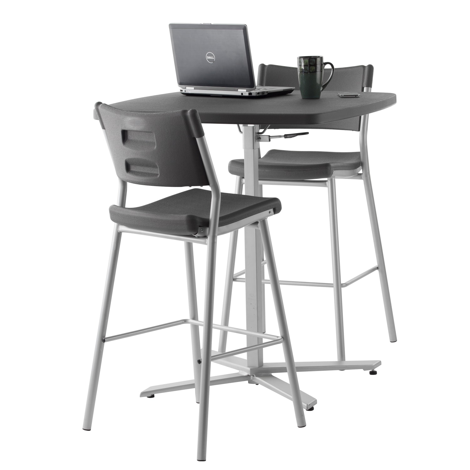 National Public Seating Cafe Time Adjustable-Height Table, Charcoal Slate/Silver - Image 3