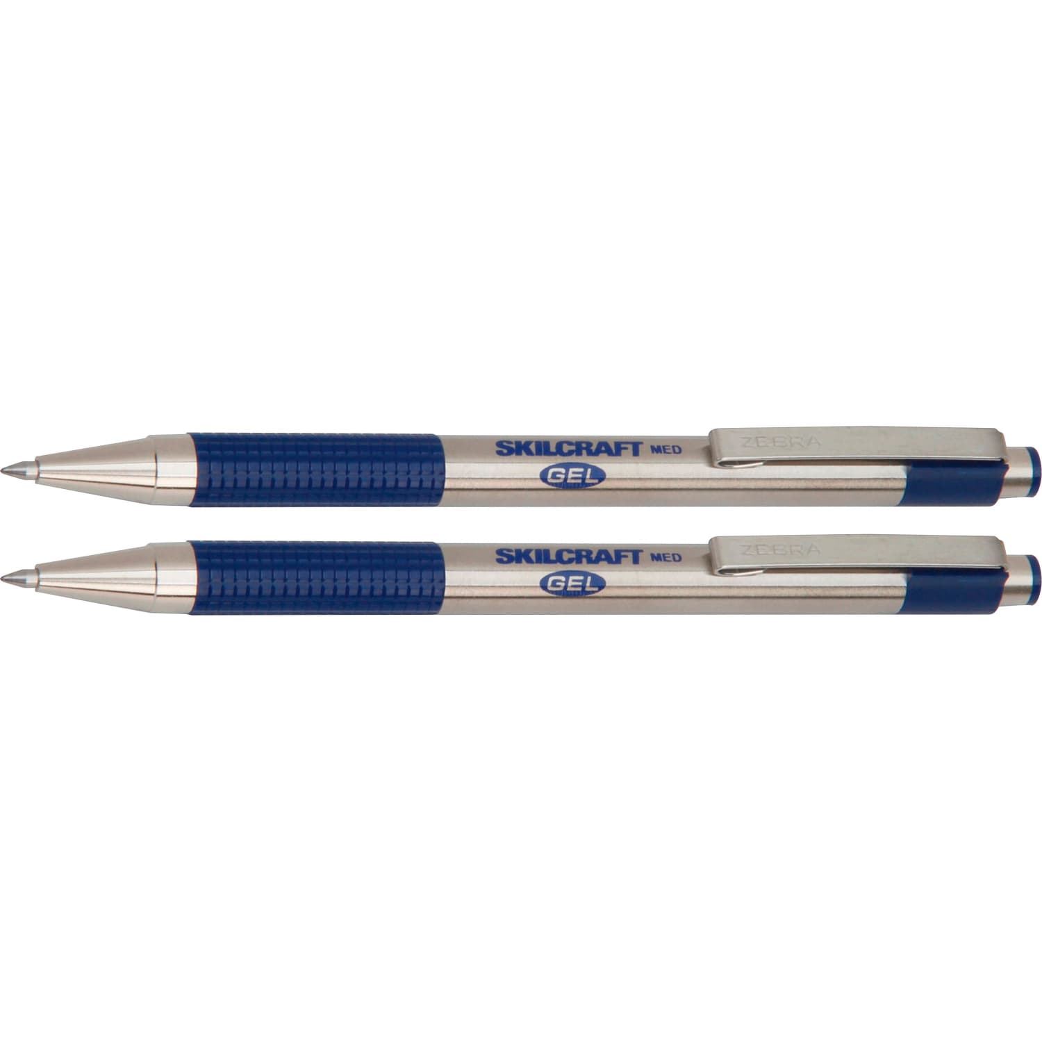 SKILCRAFT Retractable Gel Pens, Medium Point, 0.7 mm, Stainless-Steel Barrels/Blue Ink, Pack Of 2 Pens - Image 3