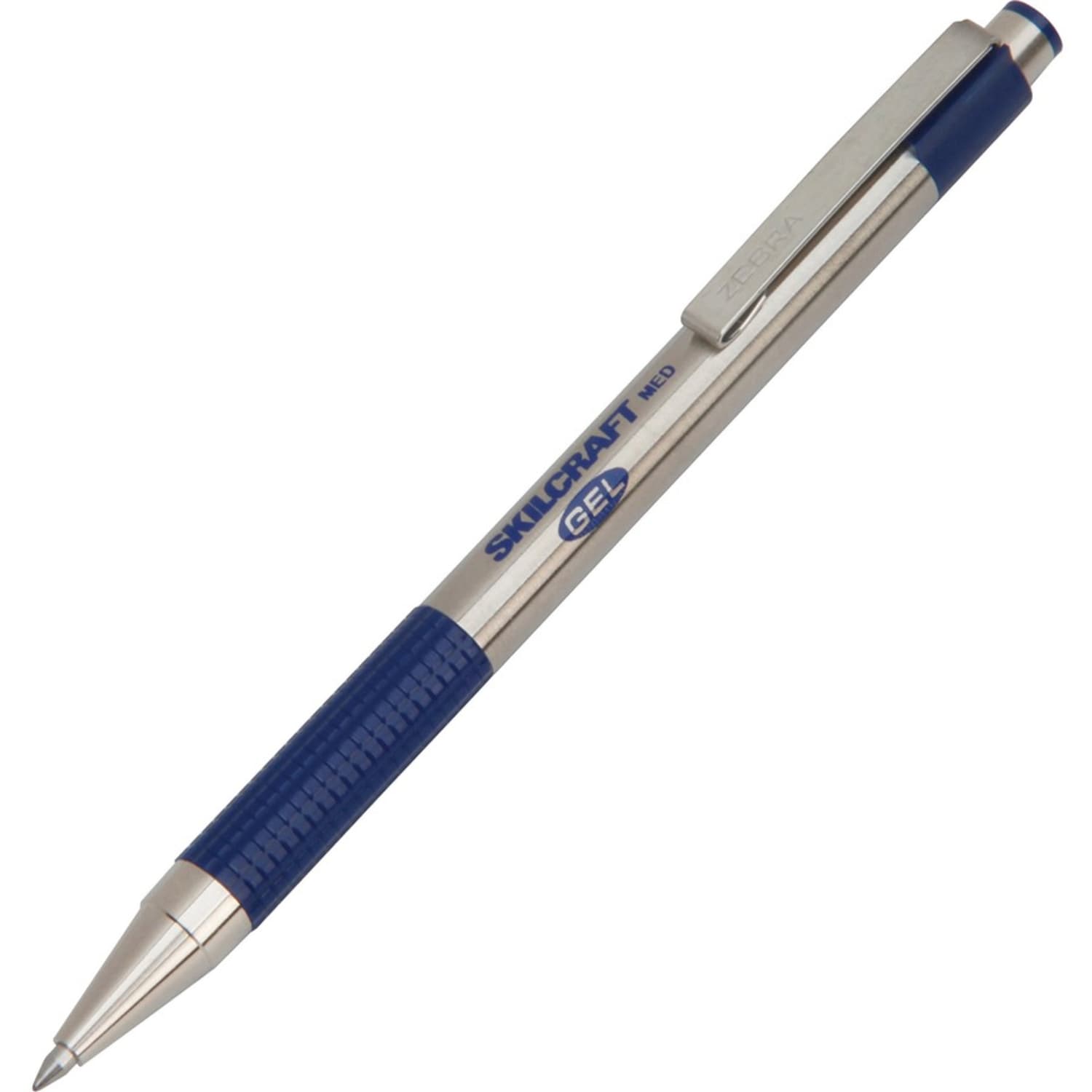 SKILCRAFT Retractable Gel Pens, Medium Point, 0.7 mm, Stainless-Steel Barrels/Blue Ink, Pack Of 2 Pens - Image 4