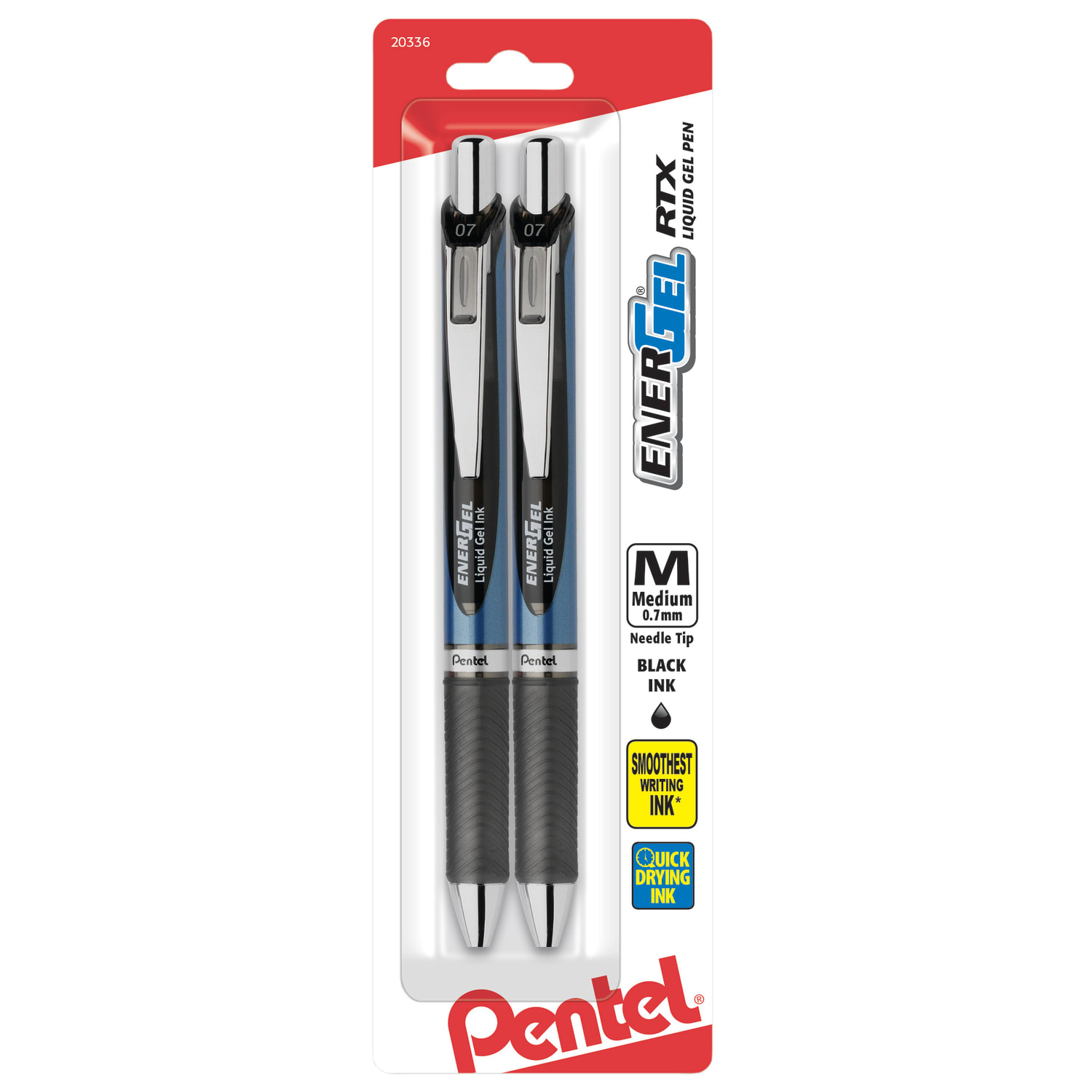 Pentel EnerGel NV LiquidGel Rollerball Pens, Needle Point, 0.7 mm, Assorted Barrels, Black Ink, Pack Of 2