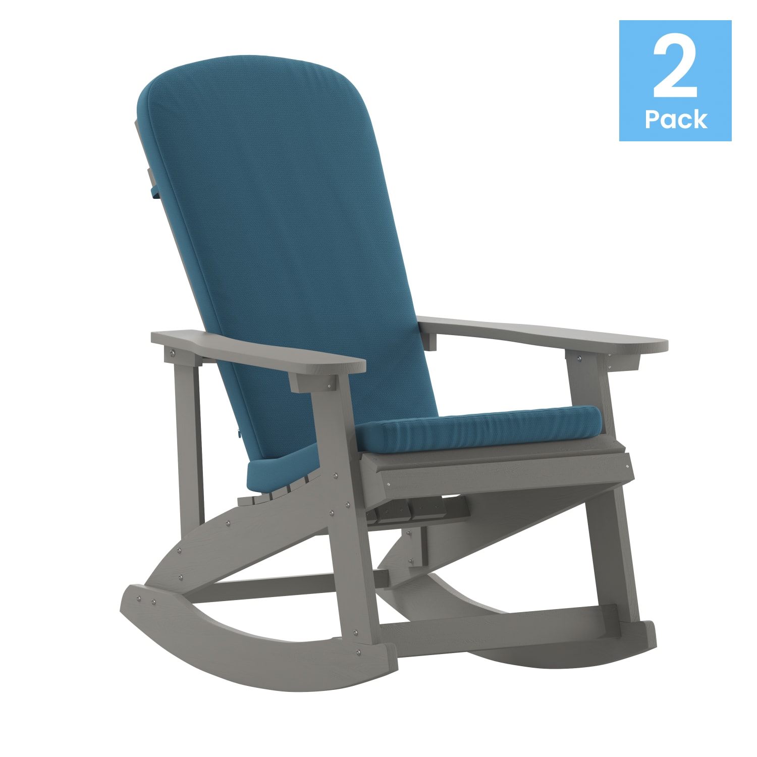 Flash Furniture Savannah All-Weather Adirondack Rocking Chairs with Cushions, Teal/Gray, Set Of 2 Chairs - Image 3