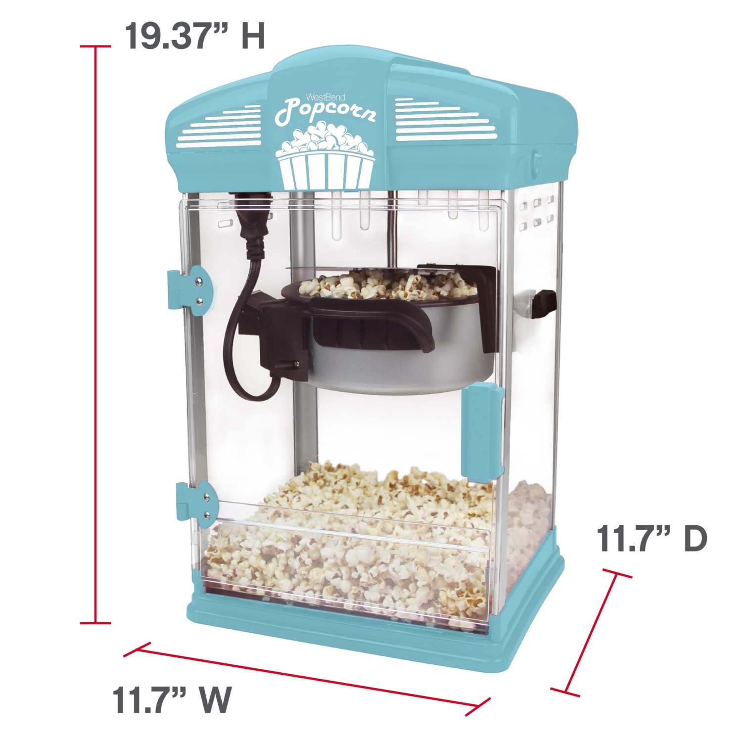 West Bend Popcorn Maker, 17-3/4inH x 10-11/16inW x 10-7/8inD, Sky Blue - Image 4