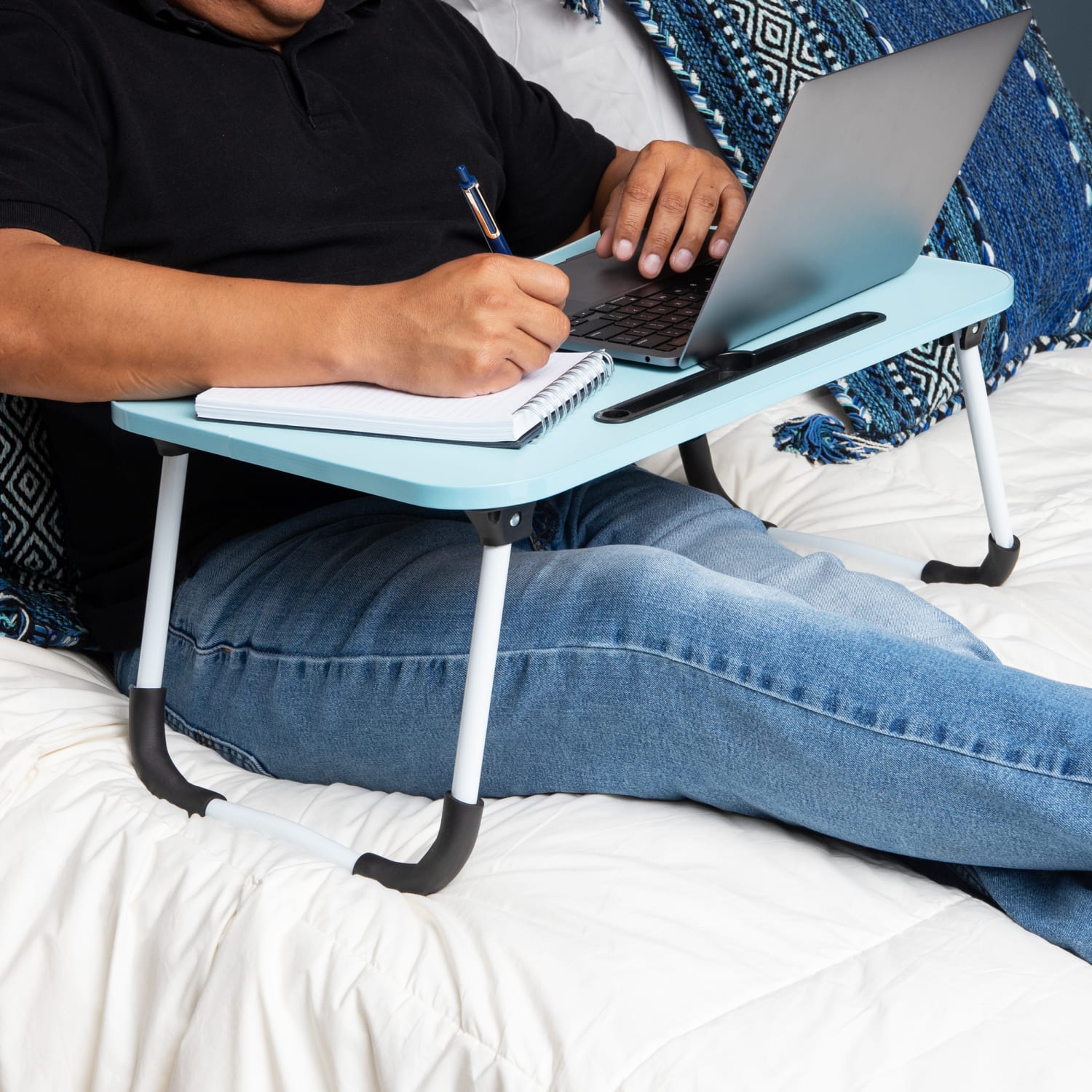 Mind Reader Woodland Collection Portable Laptop Desk with Folding Legs, 10-1/2in H x 13-3/4in W x 24-1/4in L, Blue - Image 3