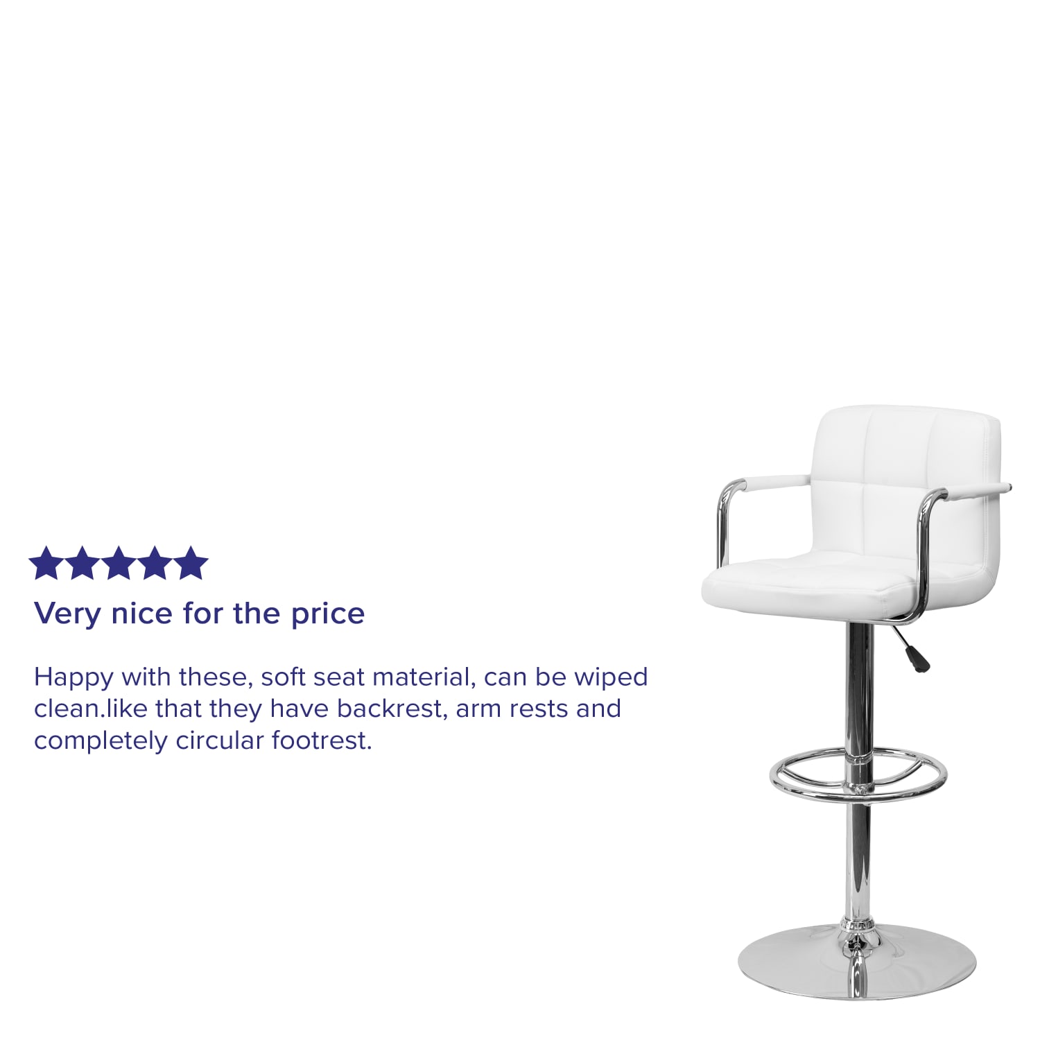 Flash Furniture Contemporary Quilted Vinyl Adjustable Height Bar Stool, White - Image 5