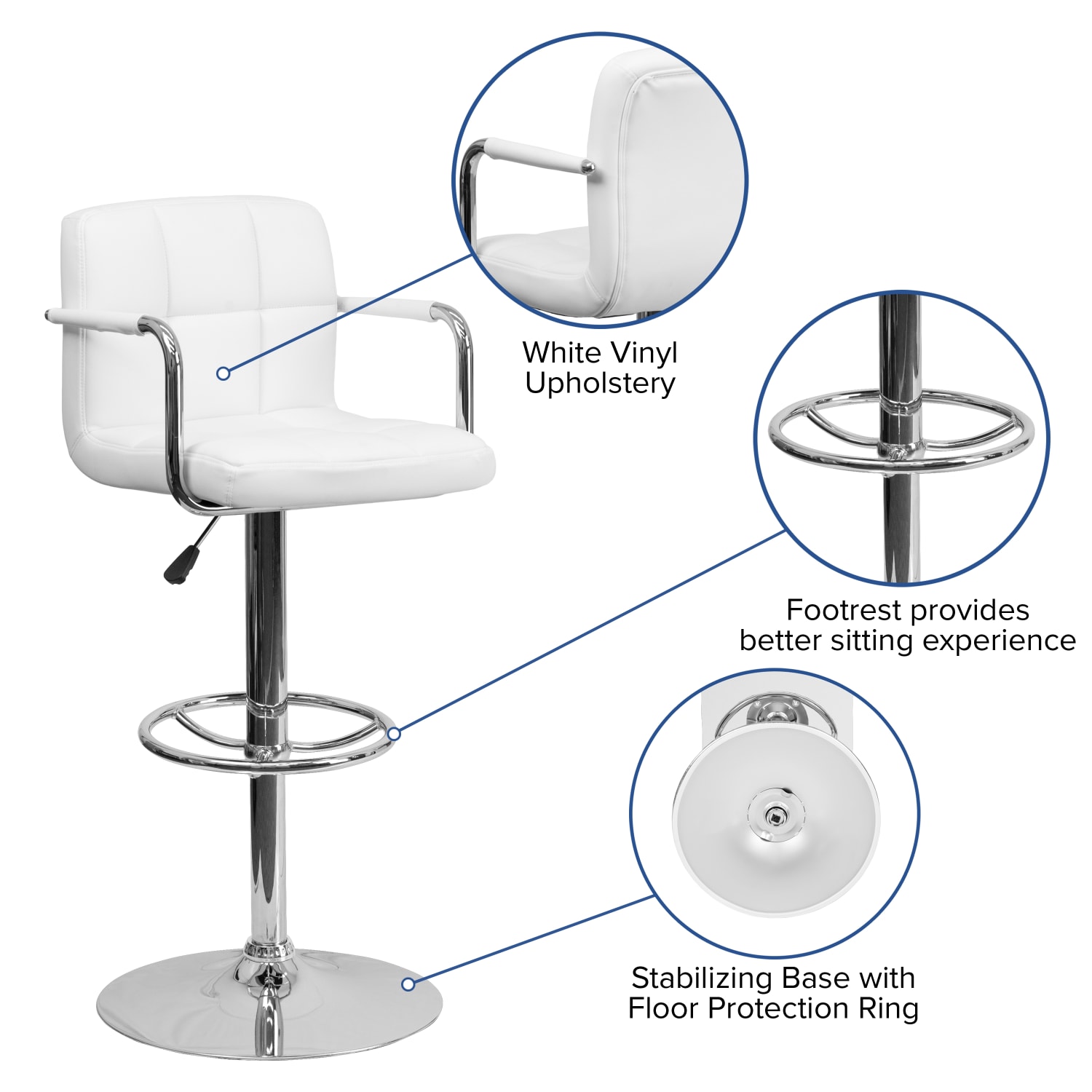 Flash Furniture Contemporary Quilted Vinyl Adjustable Height Bar Stool, White - Image 6