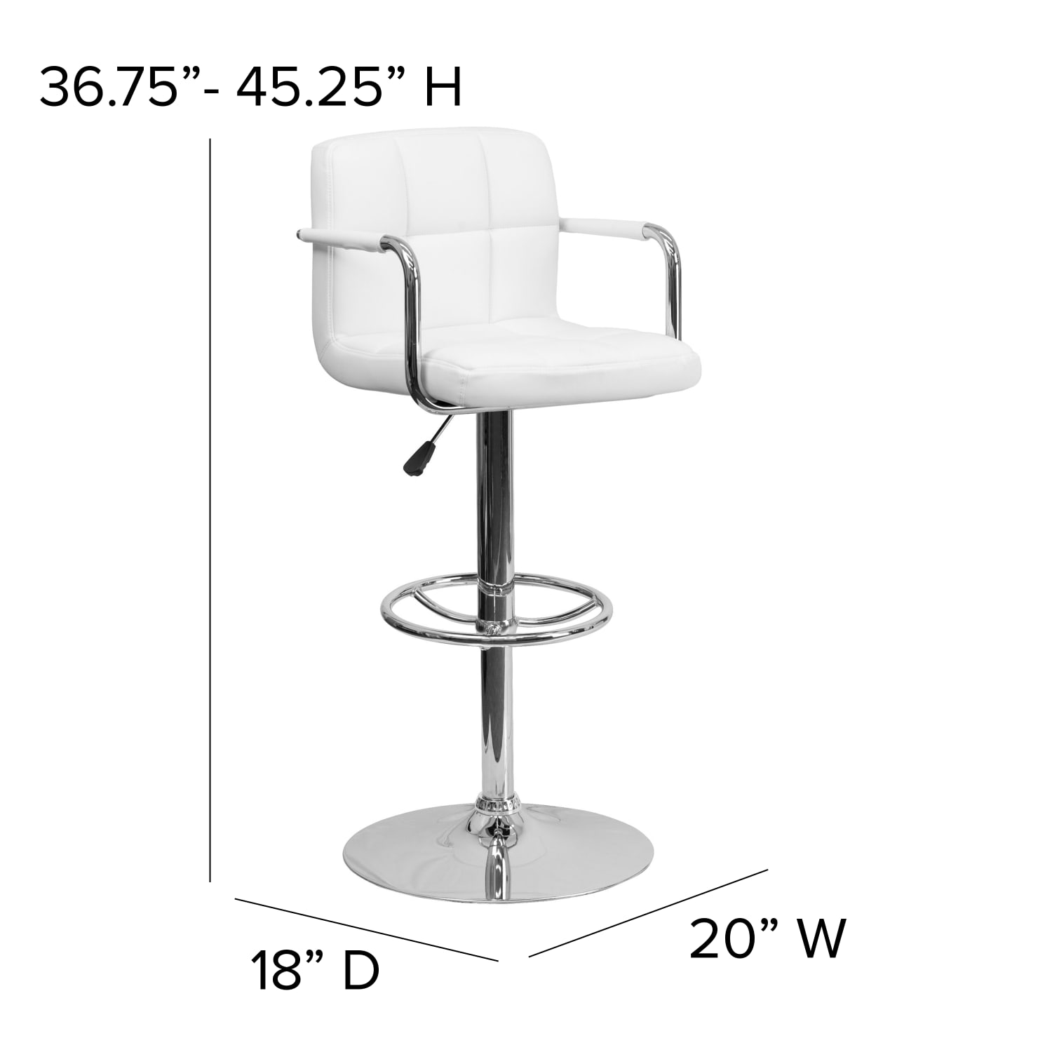 Flash Furniture Contemporary Quilted Vinyl Adjustable Height Bar Stool, White - Image 7
