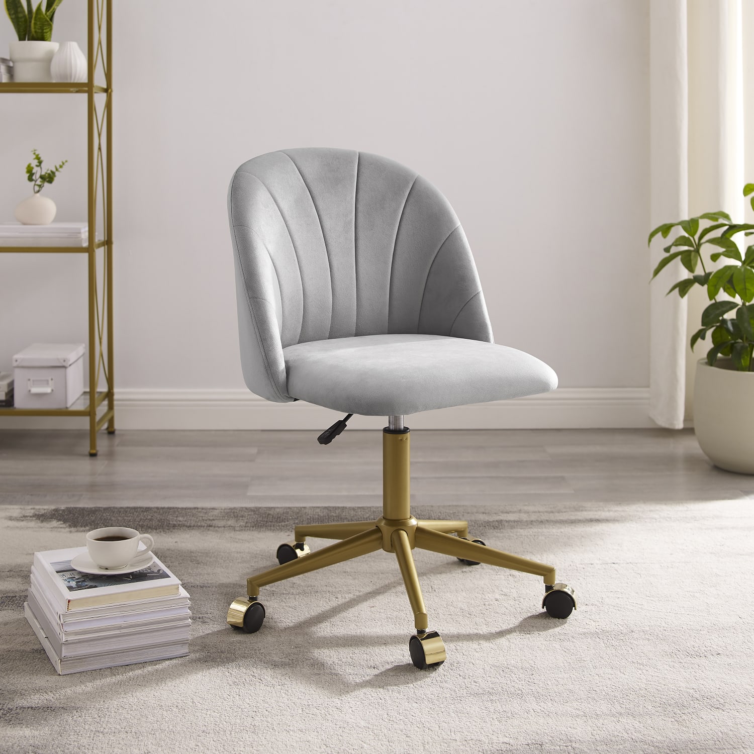 Linon Ashland Velvet MidBack Office Desk Chair GrayGold PopularChairscom Linon Ashland Velvet Mid Back Office Desk Chair GrayGold PopularChairscom