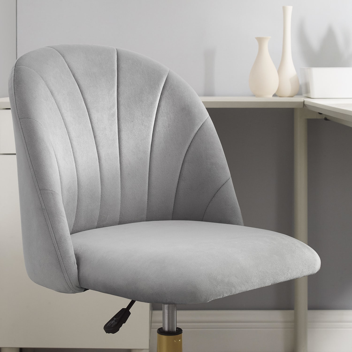 Linon Ashland Velvet Mid-Back Office Desk Chair, Gray/Gold - Image 6