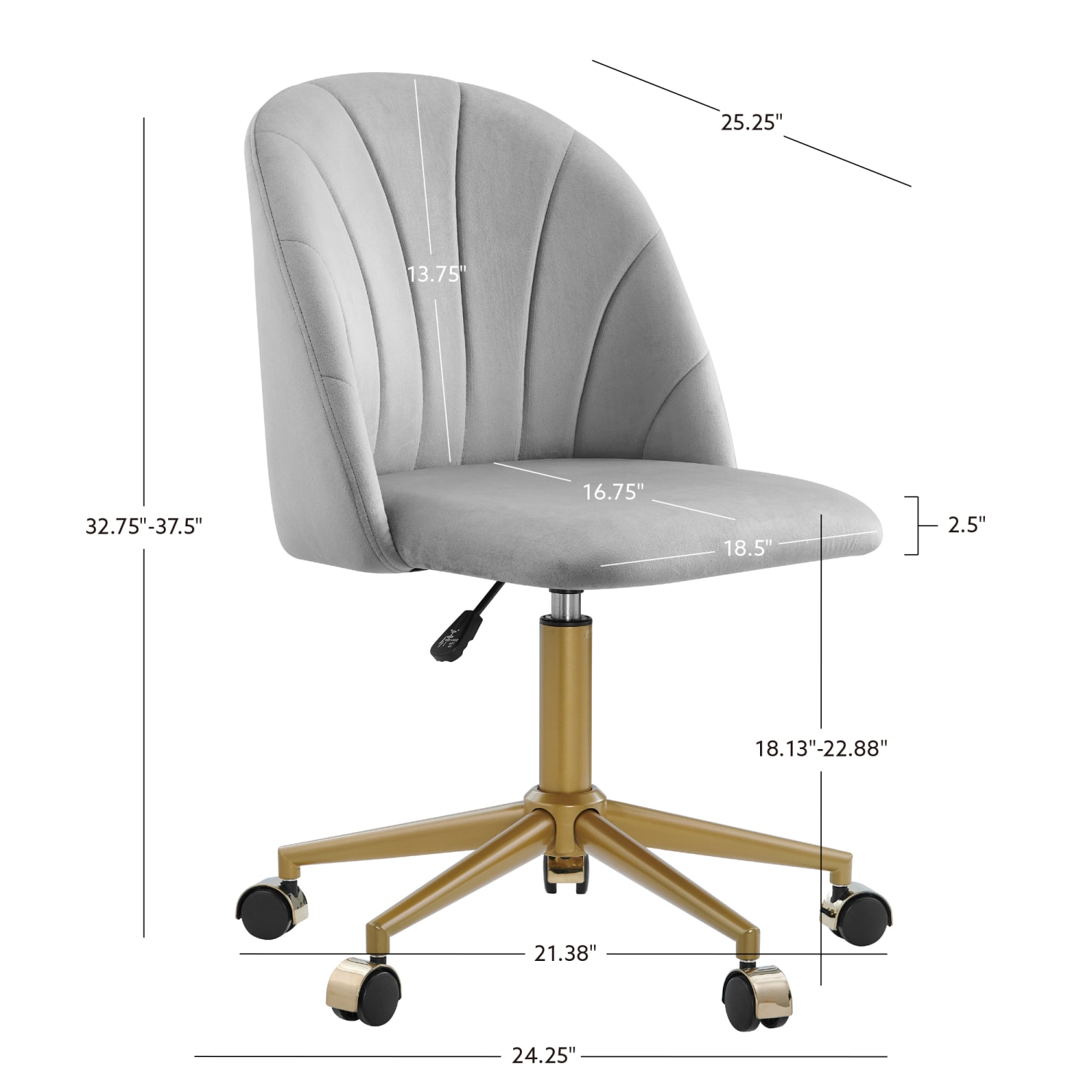 Linon Ashland Velvet MidBack Office Desk Chair GrayGold PopularChairscom Linon Ashland Velvet Mid Back Office Desk Chair GrayGold PopularChairscom