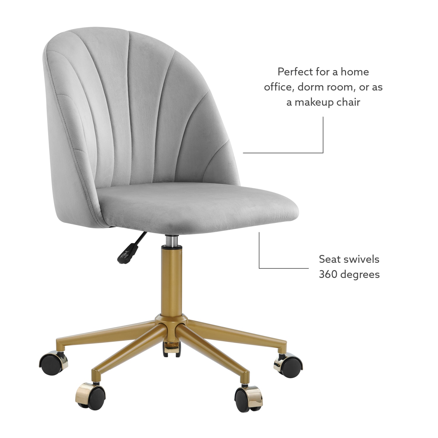 Linon Ashland Velvet MidBack Office Desk Chair GrayGold PopularChairscom Linon Ashland Velvet Mid Back Office Desk Chair GrayGold PopularChairscom