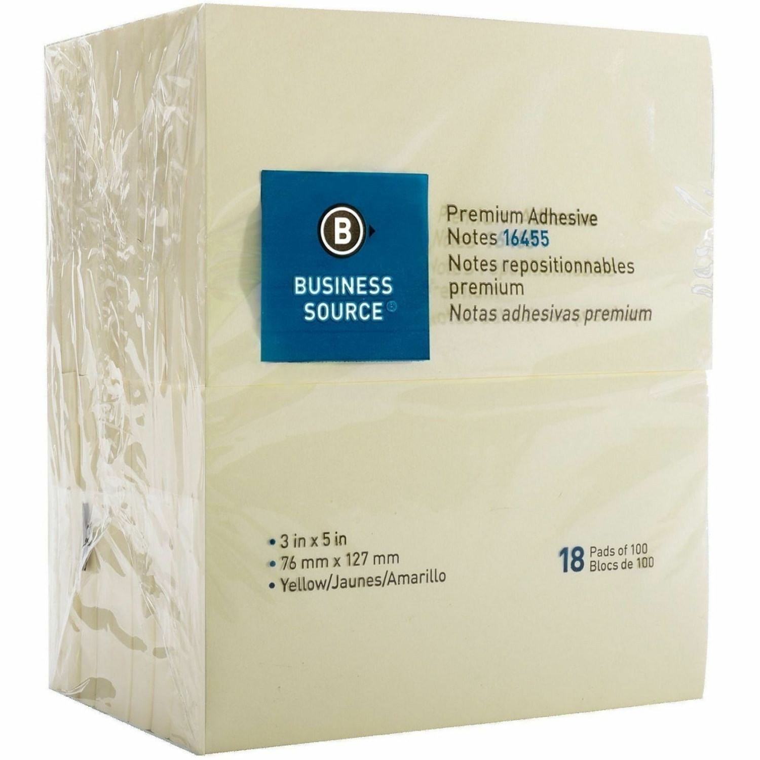 Business Source Repositionable Notes - 3in Flag/Notex 5in Flag/Note - Rectangle - Yellow - Repositionable, Solvent-free Adhesive - 18 / Pack - 16455 - Image 4