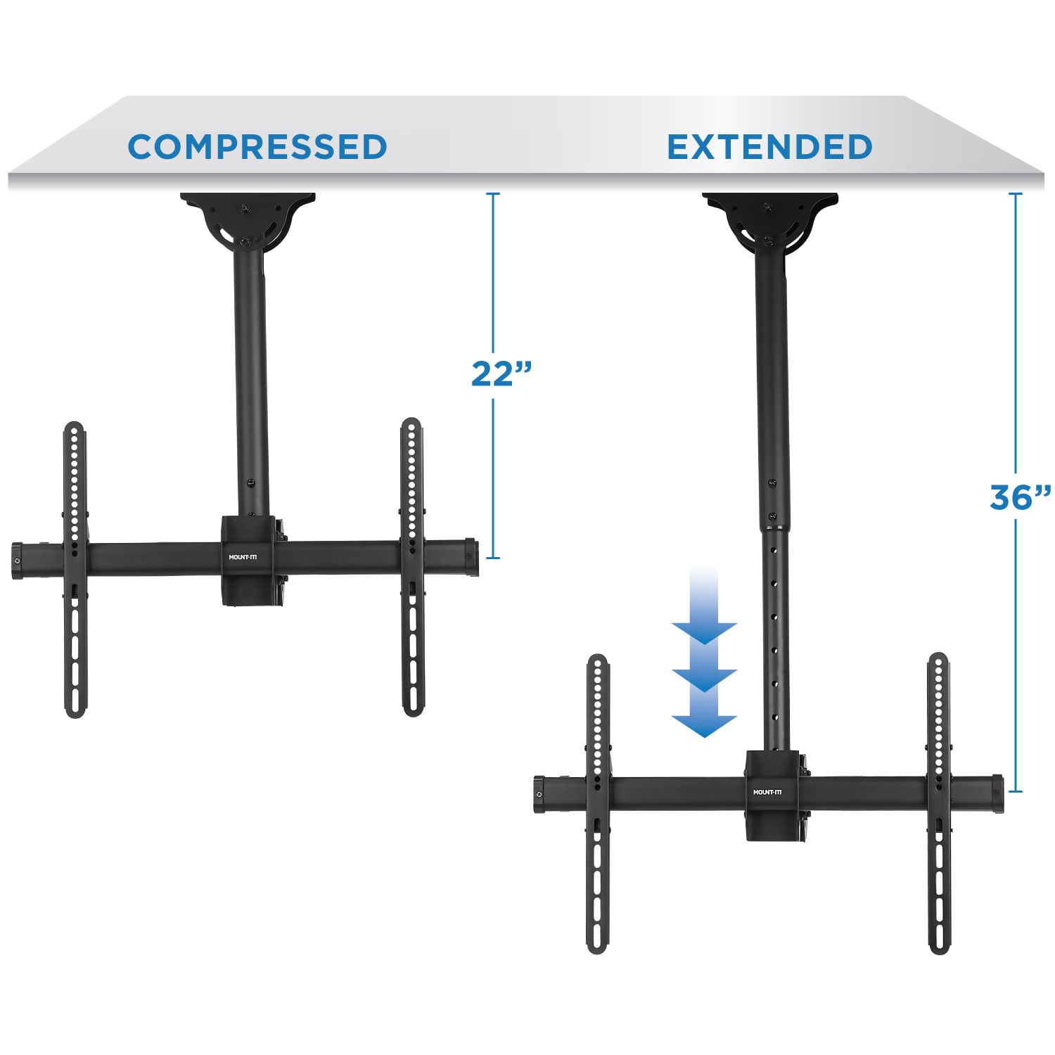 Mount-It! MI-510 Heavy-Duty Dual TV Ceiling Mount For Screens 37 - 70in, 15-5/8inH x 30inW x 5-3/4inD, Black - Image 5