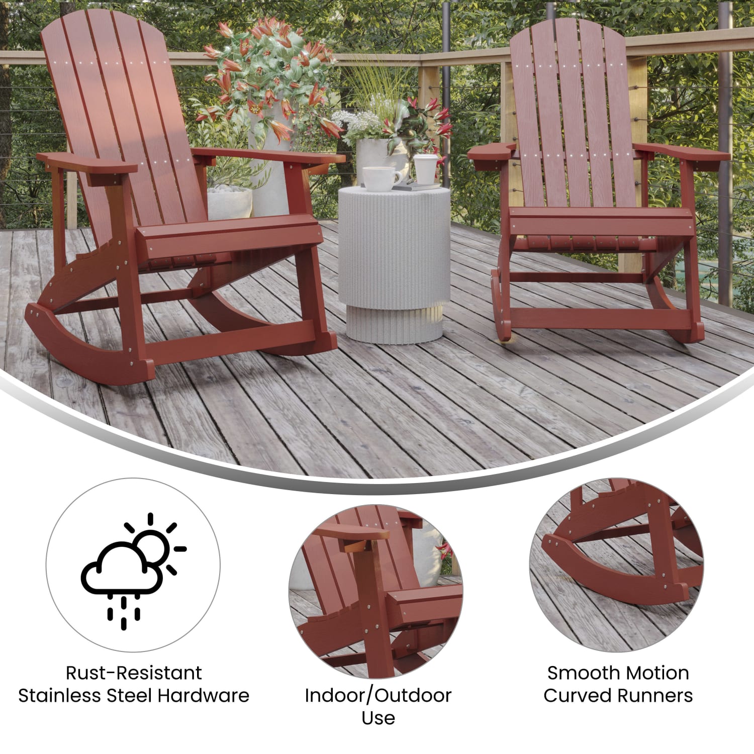 Flash Furniture Savannah All-Weather Adirondack Rocking Chairs, Red, Set Of 2 Chairs - Image 6